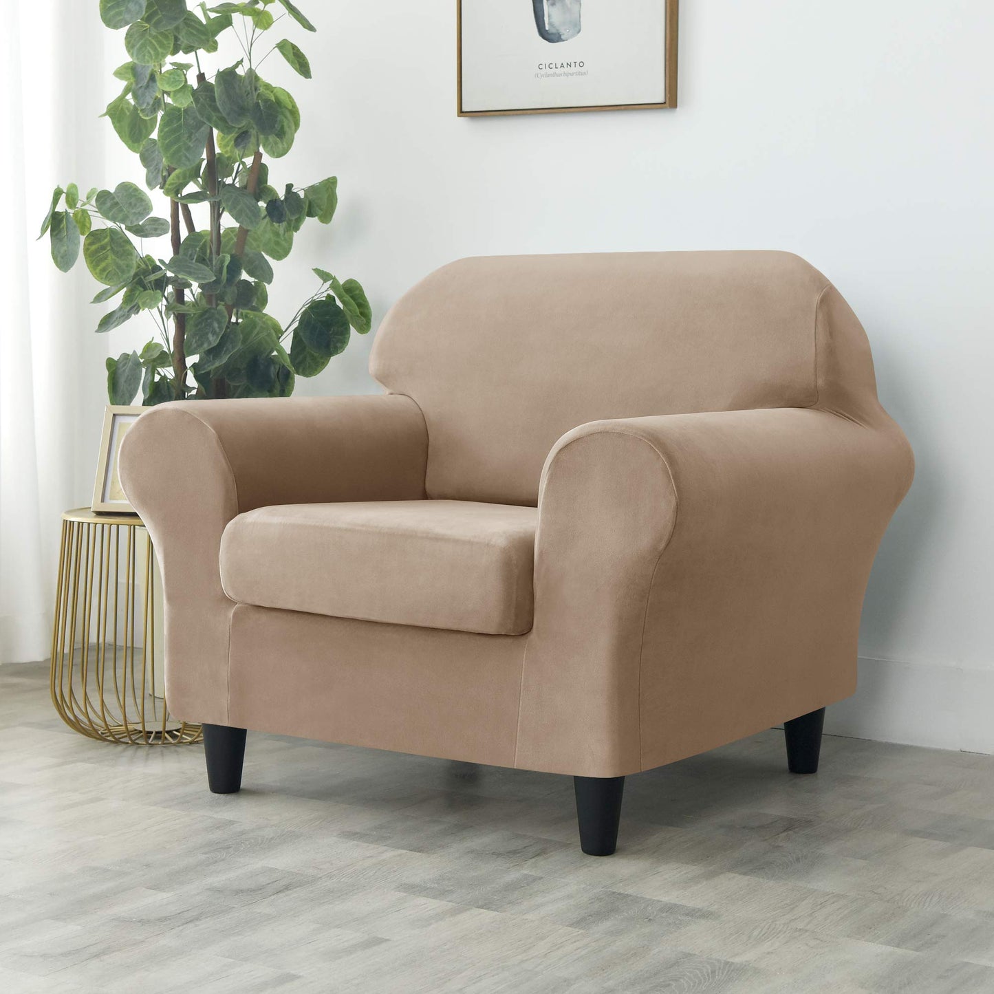 Velvet Loveseat Couch Covers for 2 Cushion Couch Sofa - High Stretch 3 Pieces Washable Furniture Protector with Elastic Bottom for Kids,Pets (Brown, Armchair (1 Cushion)) WN420