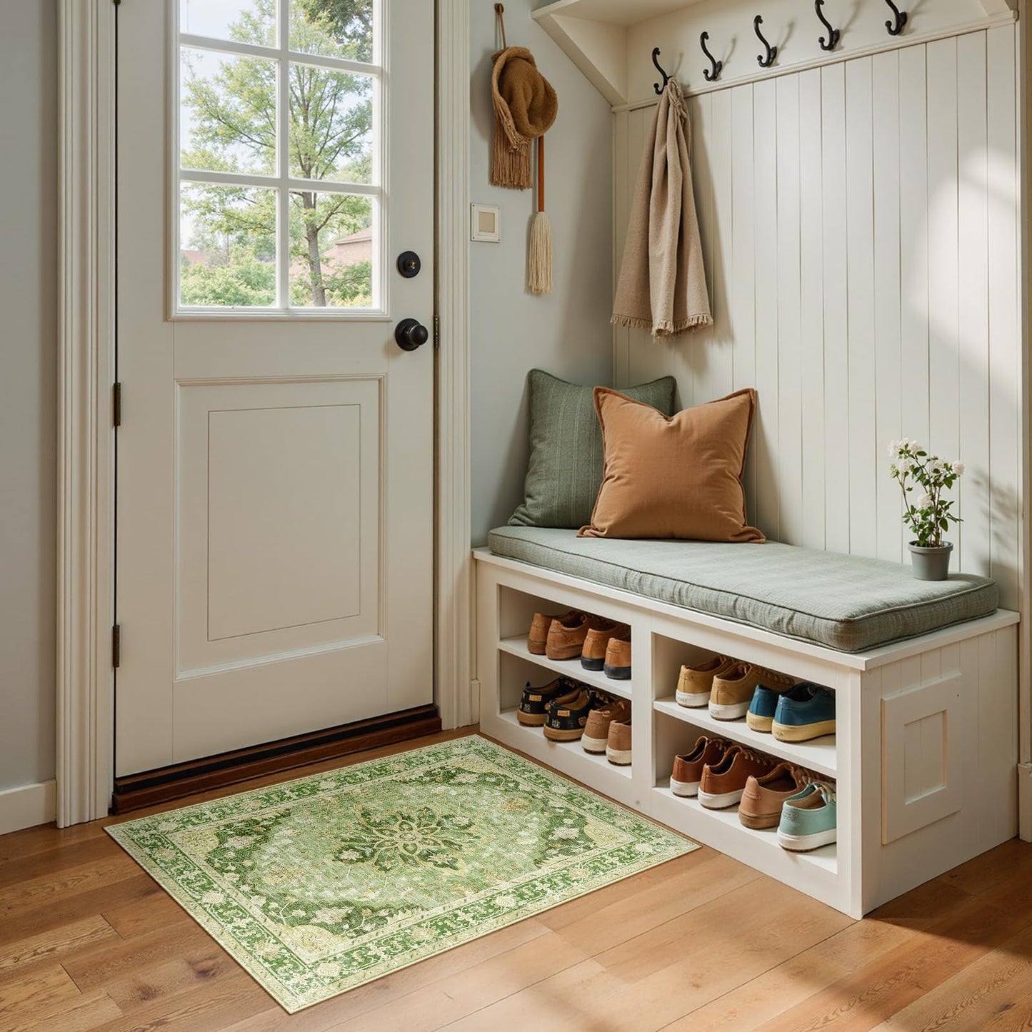 RELEANY Area Rugs Runner 2'x6' Washable Non-Slip, Floral Vintage Distress Medallion Carpet for Kitchen Hallway Bedroom Beside Laundry Room Bathroom, Teal Green Lake Blue Turquoise DD1210