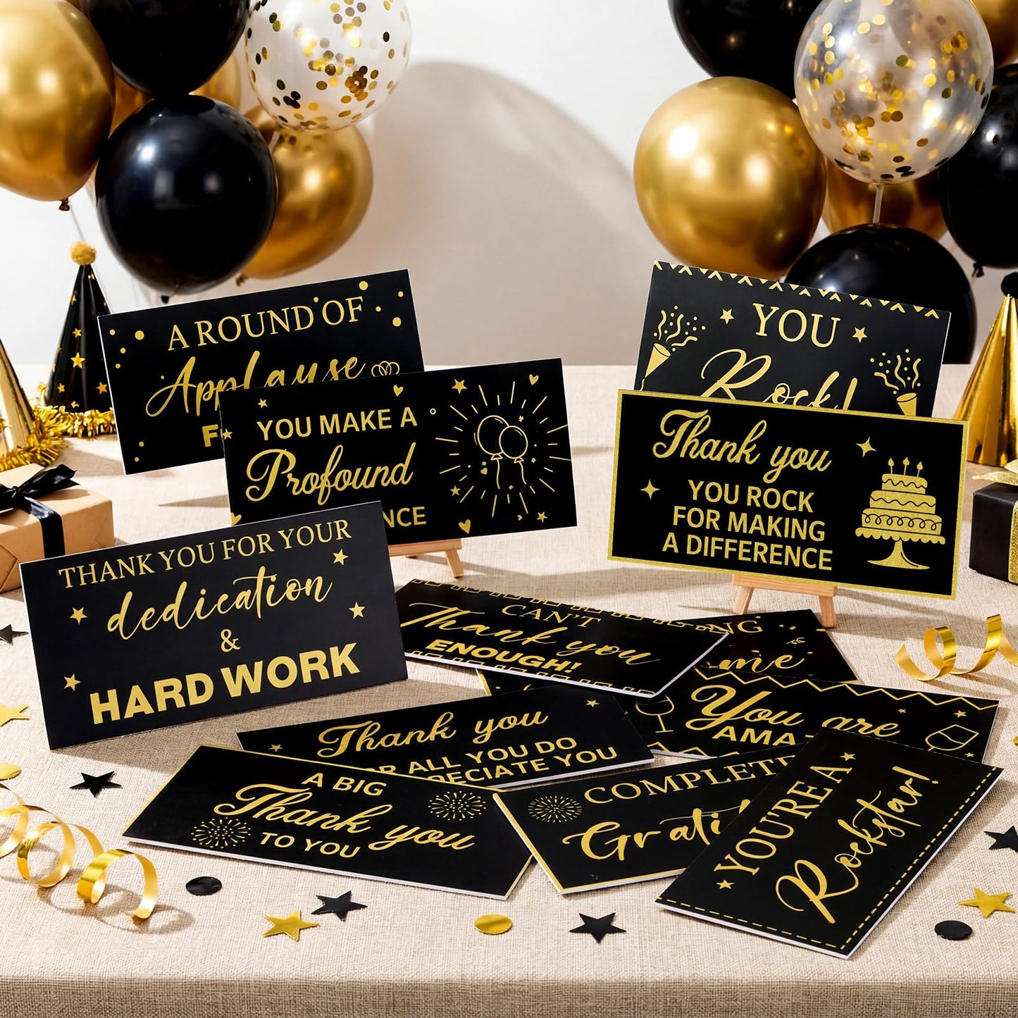 Tinlade 24 Designs Employee Appreciation Decorations Photo Booth Props We Appreciate You Blue Gold Thank You Party Decor Prop PVC Double Sided Selfie Signs for Staff Volunteer Retirement Teacher Nurse BST326H