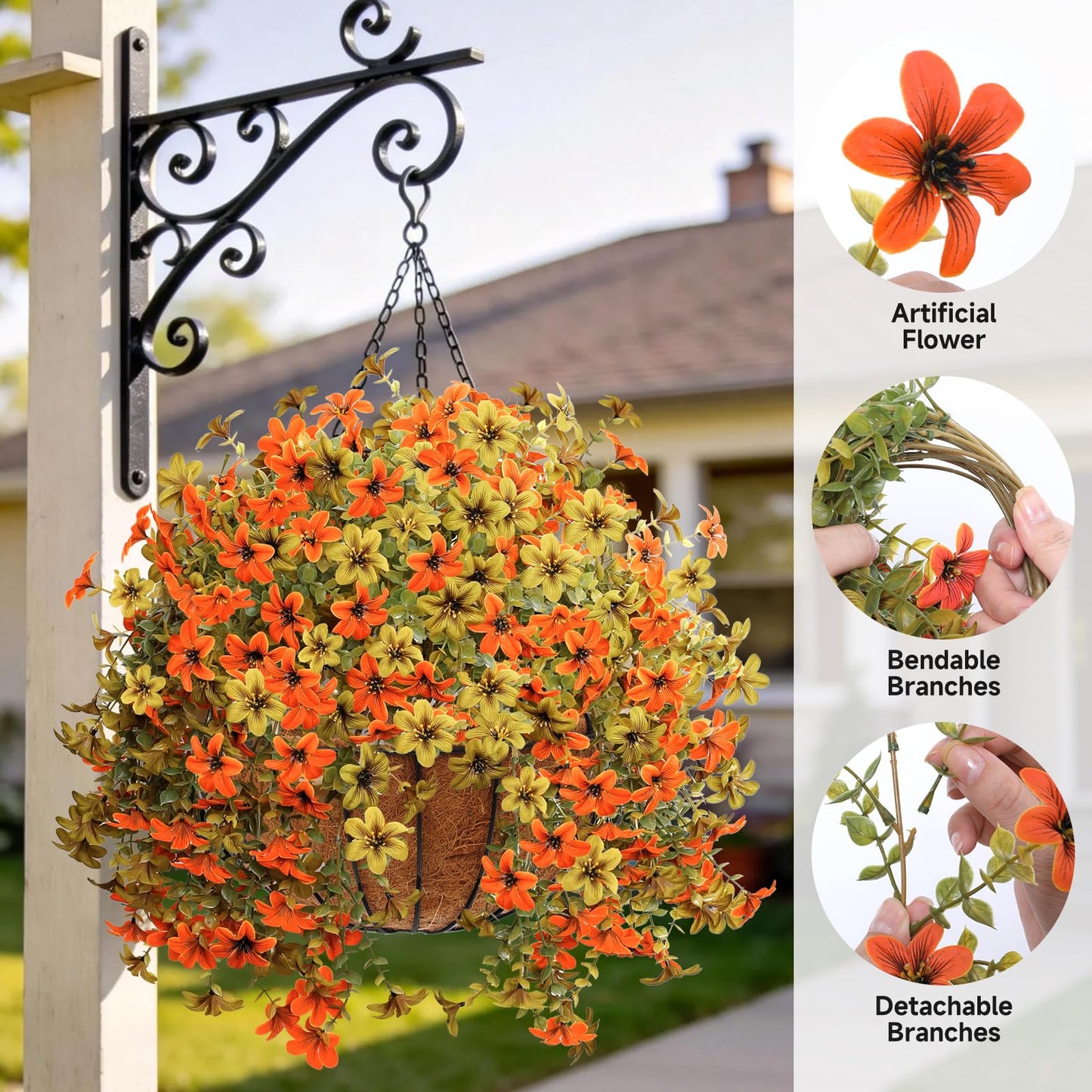 Artificial Flowers for Outdoor Faux Flowers for Plant Pot Spring Decoration | 2 Pcs Faux Hanging Plants UV Resistant Look Real Outside Home Garden Porch Patio Entrance Courtyard Decor BST326H