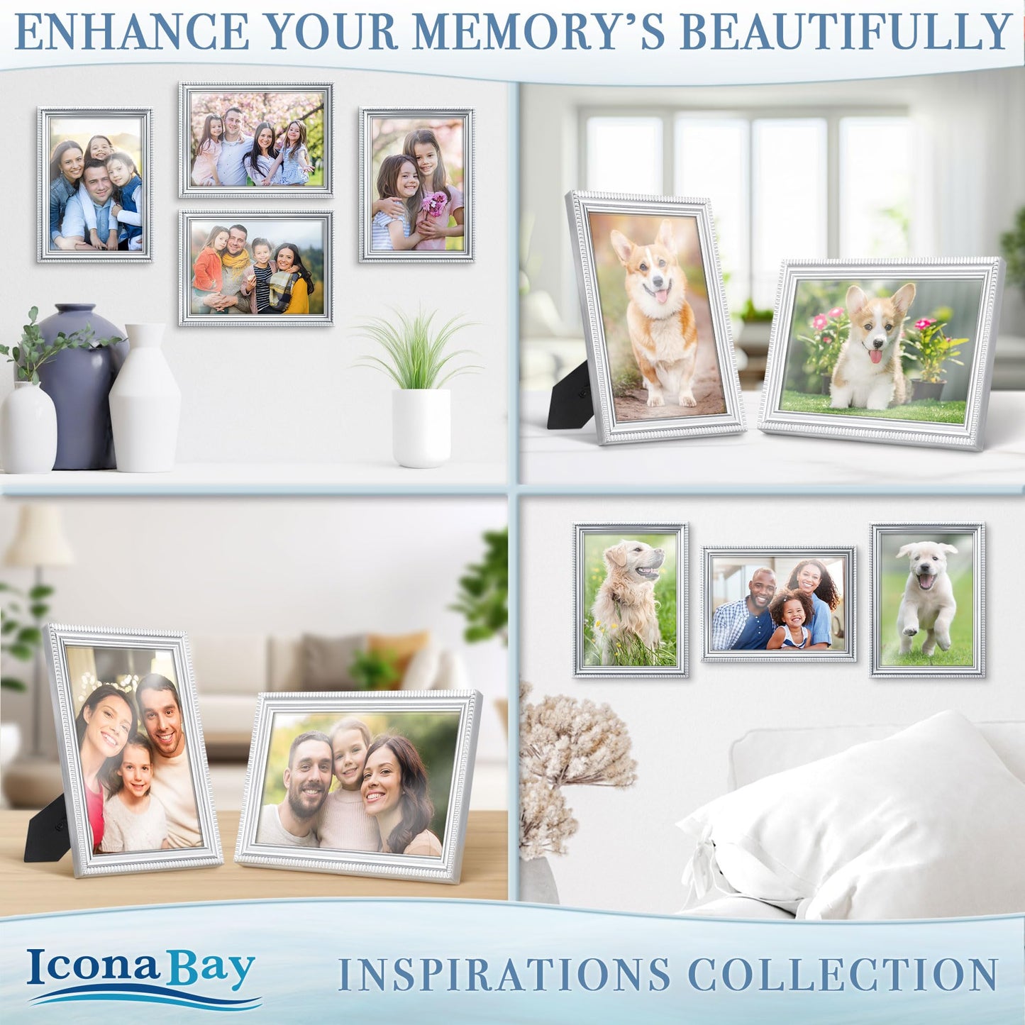 Icona Bay Combination White Picture Frames Set - 10 PC (Five 4x6, Three 5x7, Two 8x10), Inspirations Collection Multi-Pack for Contemporary Wall Gallery BST220