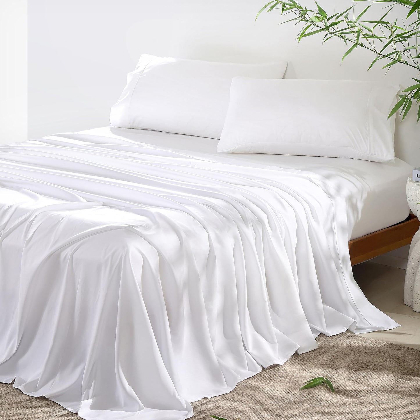 4 Piece Twin Size Sheet - Cooling Bed Sheets Set, Blend Rayon Derived from Bamboo, Breathable Soft Hotel Luxury Bedding & Pillowcases, Silky Fit 16 inch Extra Deep Pocket, Oeko-Tex - Olive Green BST326H