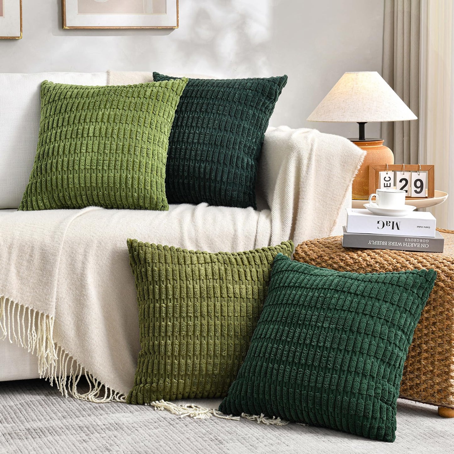 Fancy Homi 4 Packs Decorative Throw Pillow Covers for Living Room Couch Bed, Modern Farmhouse Boho Home Décor Accent Cushion Case, 26" x 26", Peach BST220