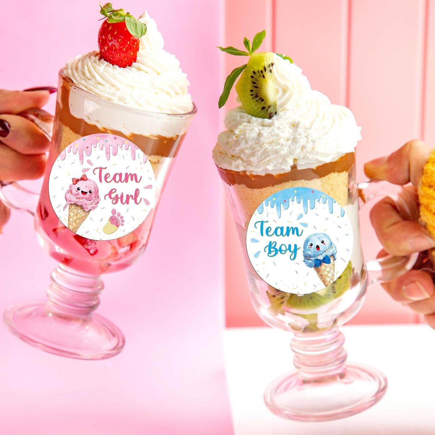 Ice Cream Gender Reveal Stickers - 500Pcs Labels for Baby Shower | 2 Inch, Team Boys or Girls, Pink or Blue Roll Decals, What's the Scoop Gender Reveal Party Decor Voting Game Idea Goodie Bags BST202