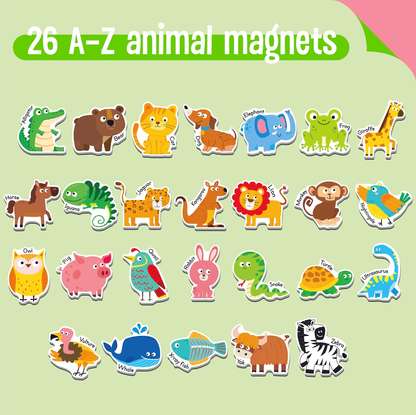 26PCS Animal Magnets, Magnetic A-Z Animals Fridge Decors for Toddlers Educational Learning Toy Refrigerator Magnets for Kids 3 4 5 Years Old BST220