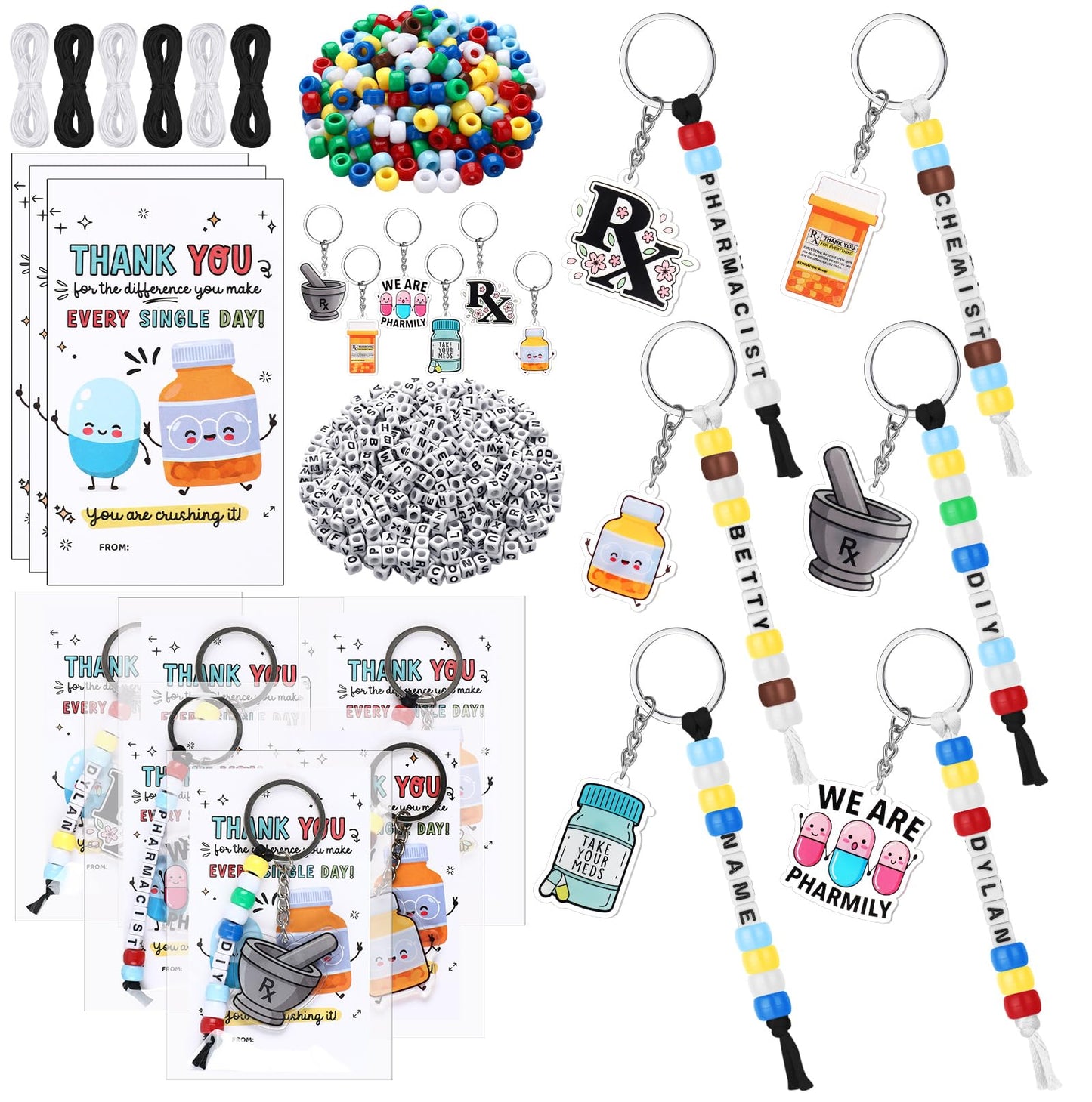 Suncalla 984 Pcs 24 Set Dinosaur Nugget Keychain Making Kit DIY Valentine's Key Chain Crafts Bead Adjustable Letter Beads Cards Strings Kit Gift Backpack Accessories Party Favors(Cute Color) WN420