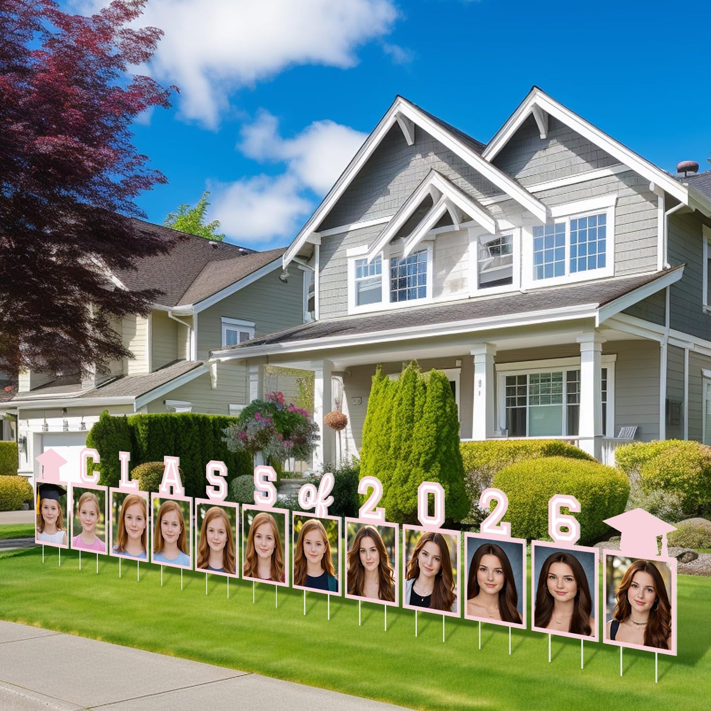 12 Pcs Graduation Photo Yard Sign Decorations 2026, K-12 Grade Graduation School Picture Frame Lawn Sign with Stakes for Kindergarten Middle High School Class of 2026 Grad Party Decorations, Red WN420