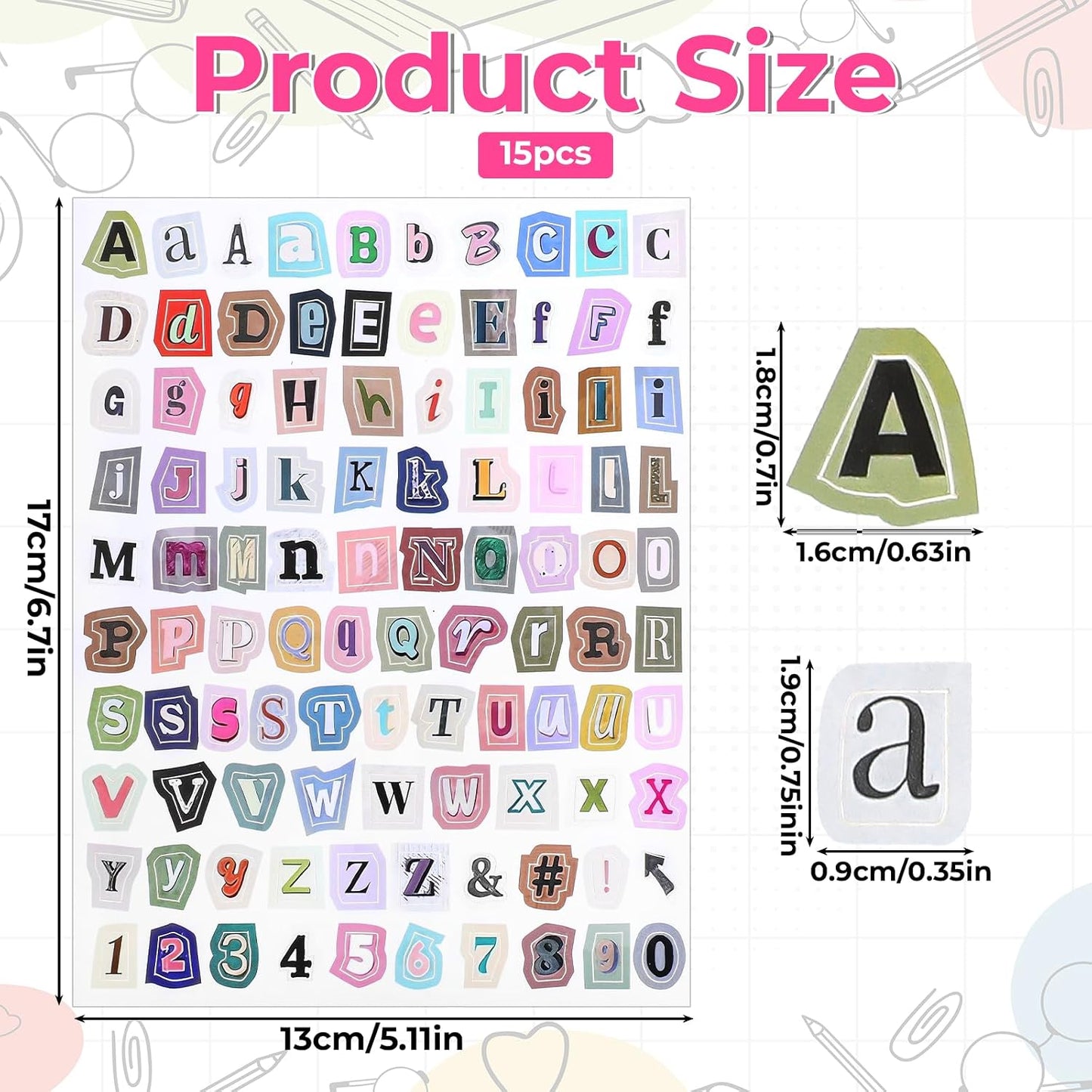 15 Sheets Magazine Letter Stickers, Vintage Small Letter Stickers, Waterproof Scrapbook Alphabet Sticker for Scrapbook, Diaries, DIY Craft, Water Bottle, Computer, Gift, Miscellaneous Item BST326L