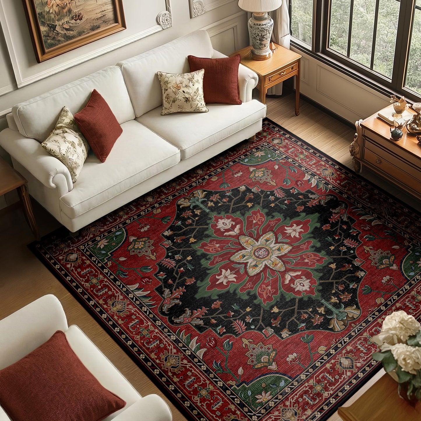 RELEANY Area Rugs Runner 2'x6' Washable Non-Slip, Floral Vintage Distress Medallion Carpet for Kitchen Hallway Bedroom Beside Laundry Room Bathroom, Teal Green Lake Blue Turquoise DD1210