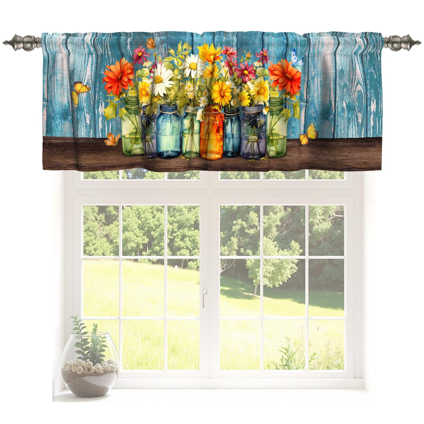 Patriotic Valance for Kitchen 2 Pack 54"x18" American Flag Curtains for Windows Red White Blue Stars 4th of July Independence Day Eucalyptus Leaf Window Treatment Rod Pocket Valance for Home Decor BST326L