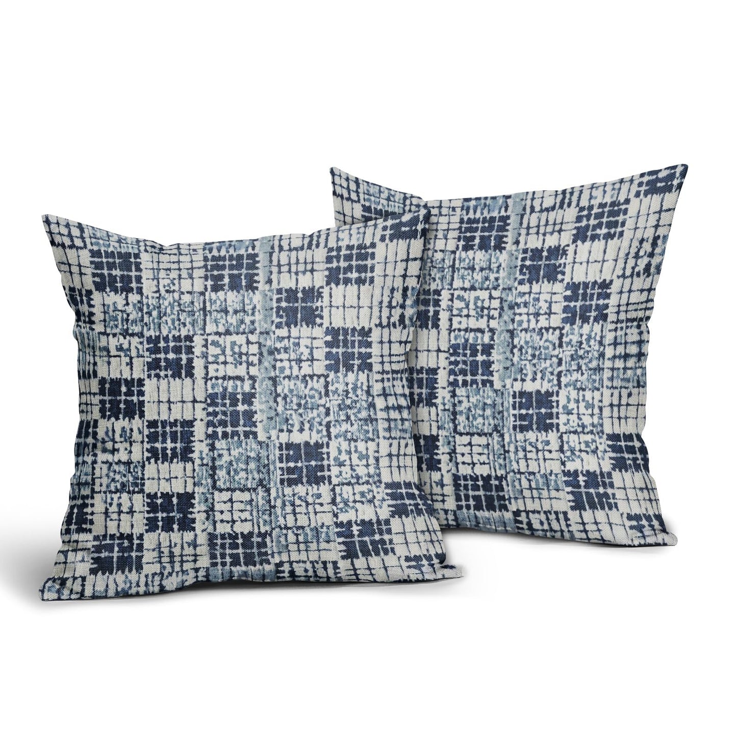 Navy Blue Grey Gray Pillow Covers 18x18 Set of 2 Abstract Plaid Pattern Decorative Outdoor Pillowcases Farmhouse Throw Cushion Case Couch Sofa Bed Decor BST220