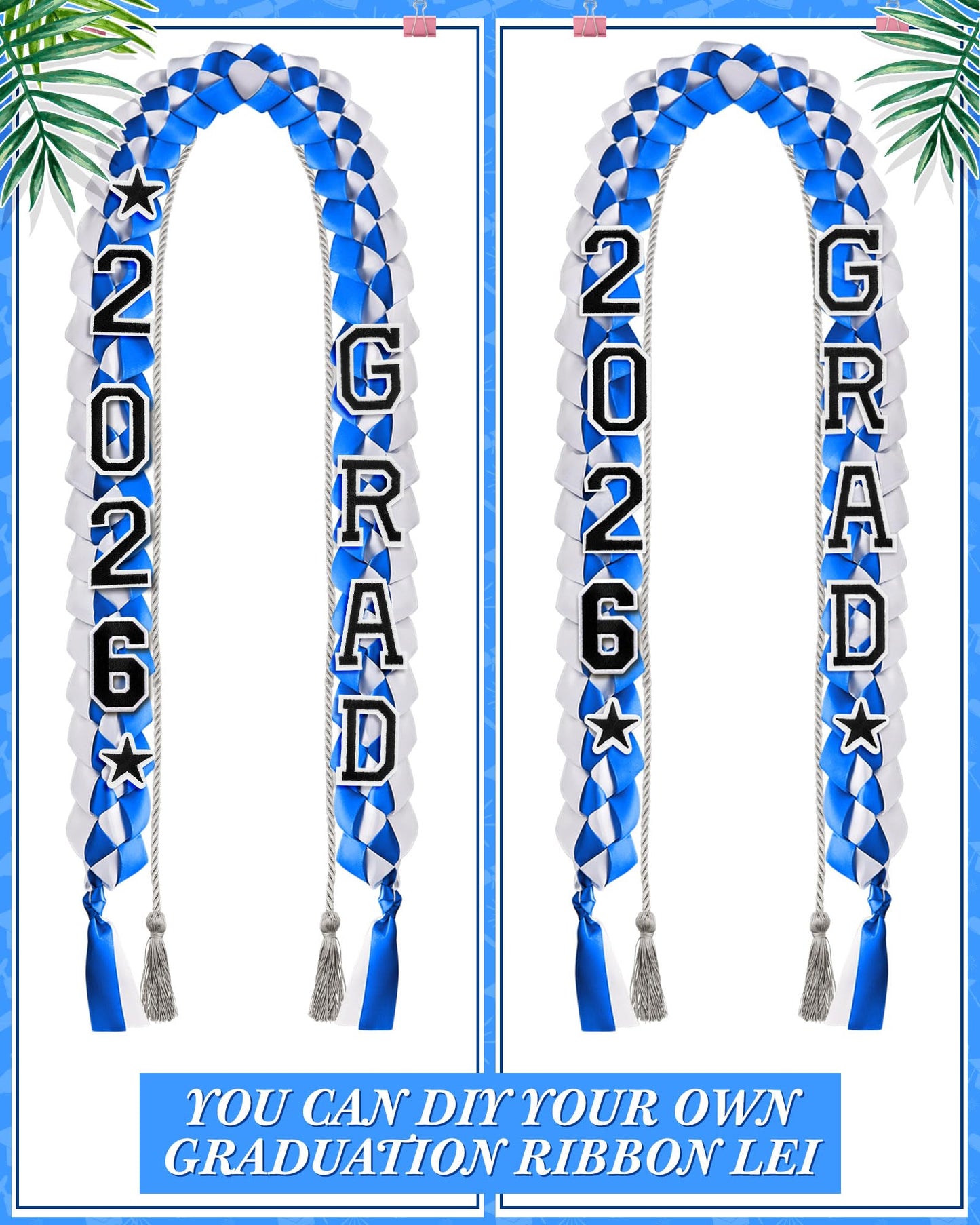 Cindeer 2026 Graduation Ribbon Lei Set Handmade Braided Necklace Honor Cord with Tassel 2026 Grad Embroidery Patches for High School College Graduation Party Supplies(Black, Red) BST220