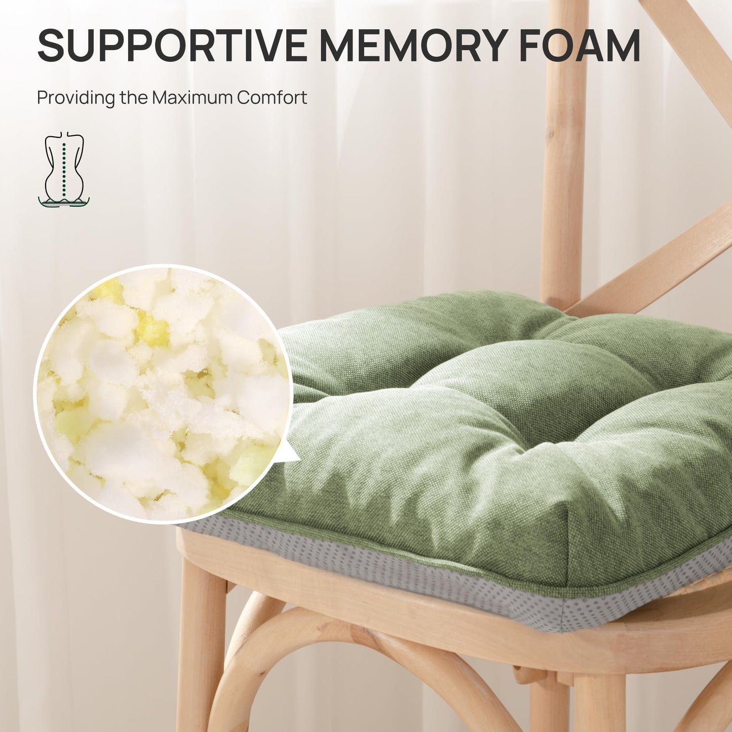 Love's cabin Memory Foam Chair Cushions Set of 4, 15.5"x15.5"x3.5" Indoor & Outdoor Seat Pads for Dining, Kitchen, Office, Patio Chairs - Green BST220