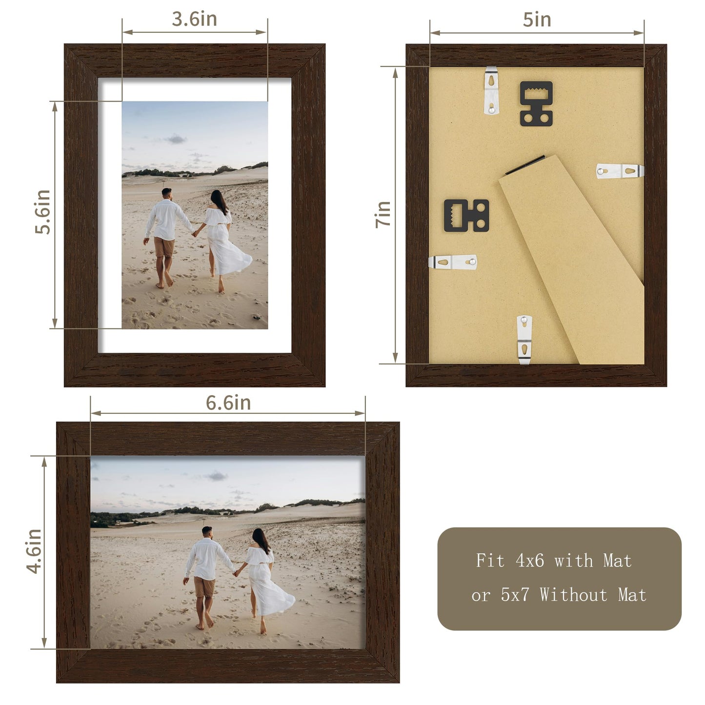 YESKAY 12x16 Picture Frame - 12 x 16 Photo Frame Made of Solid Oak Wood and Real Glass,Display Picture 4 Opening 5x7 with Mat or 12x16 Without Mat for Wall Mounting(Color Walnut) BST326H