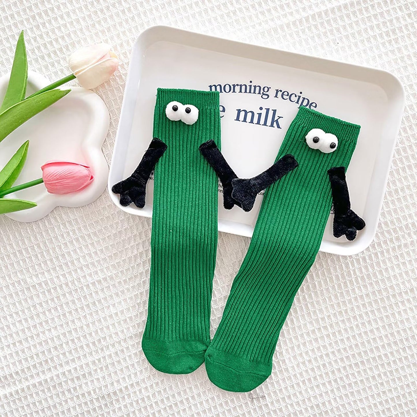 ARTSIM Magnetic Hand Holding Socks for Couple Friends Kids - 3D Doll Mid-Tube Cute Novelty Xmas Socks BST326H