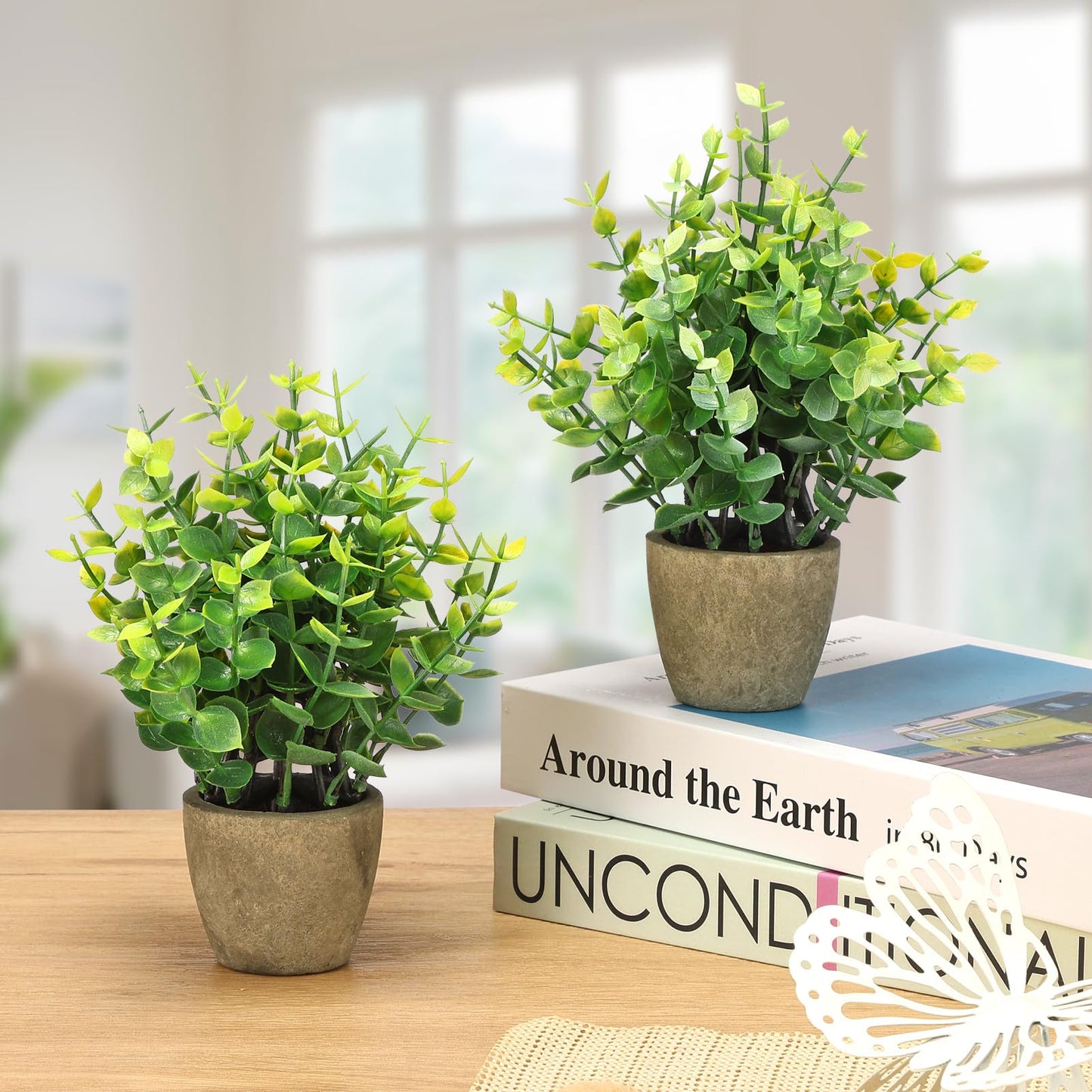 FAVOWREATH 2 Pack Small Fake Plants Potted Artificial Plants Indoor for Home Decor Office Room Farmhouse Indoor Table Bathroom Decor BST220