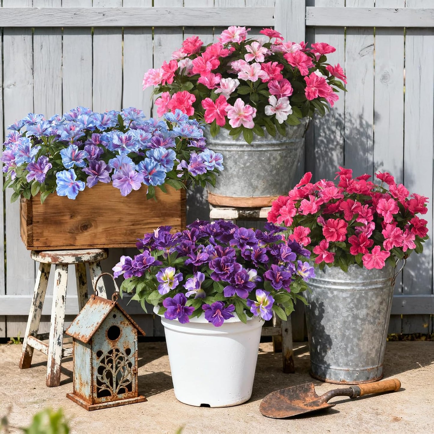 Hommyea Artificial Fake Flowers for Outdoor, 8 Bundles Faux Plants Silk Flowers Spring Decoration UV Resistant No Fade Plastic Flowers for Outside Planters Home Porch Patio Yard Garden Decor WN420