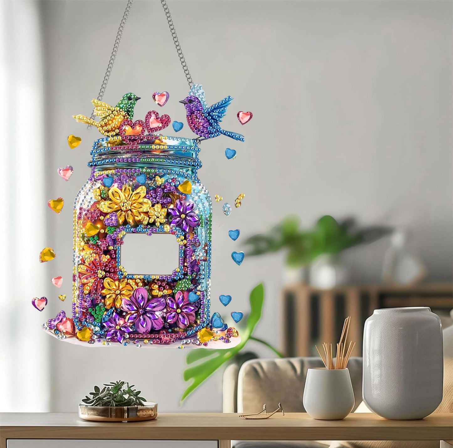 Bimkole Cat Diamond Art Hanging Kit for Adult, DIY 5D Animals Diamond Art Painting Window Pendant, Acrylic Crystal Art Hanging Ornament for Wall Home Garden Front Door Decor - 7.8x7.8 Inch BST220