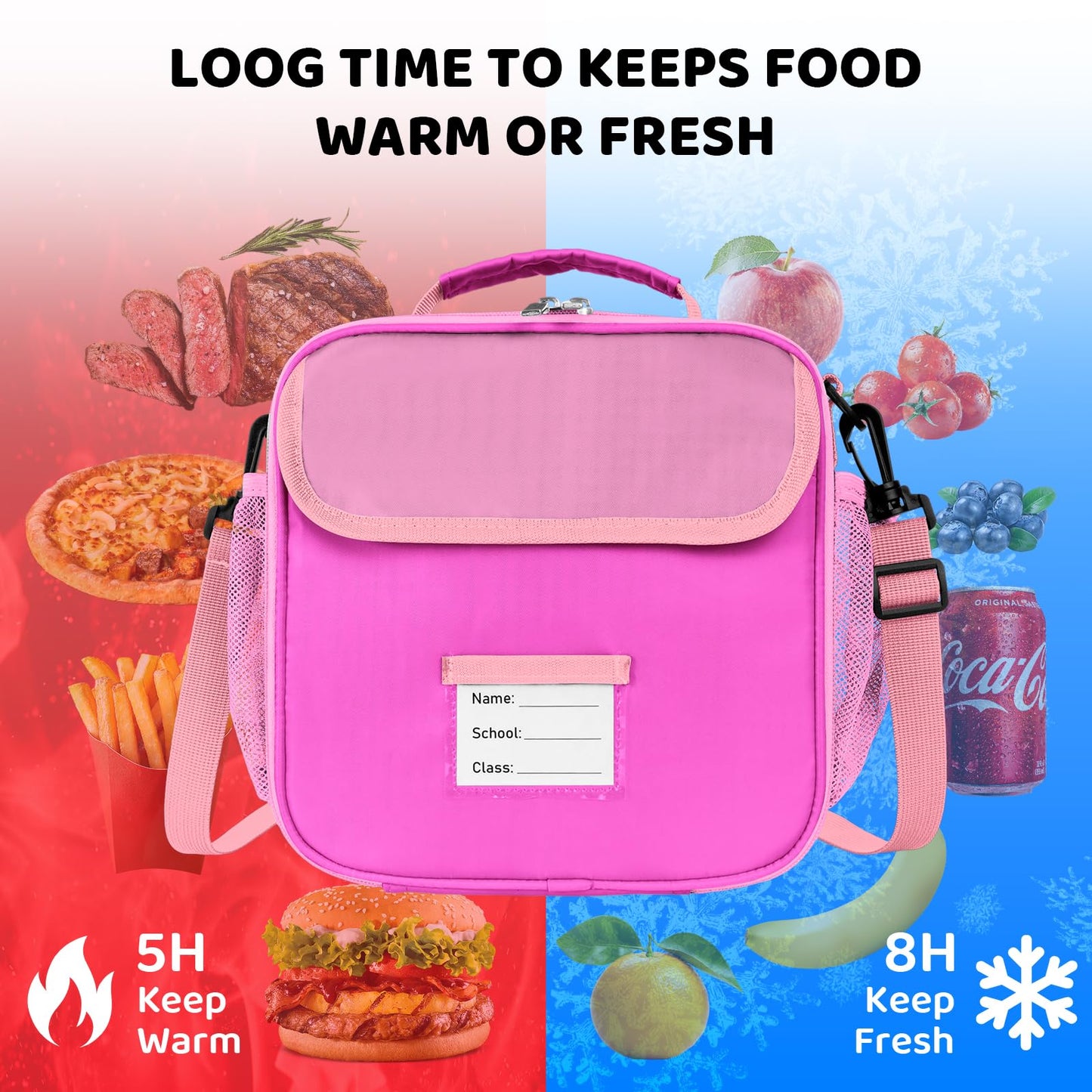 Lunch Bag for Kids Insulated Lunch Boxe for Boys Girls Small Reusable Cooler Tote Lunchbag Back to School Cute Lunchbox for Teens (light blue) WN420