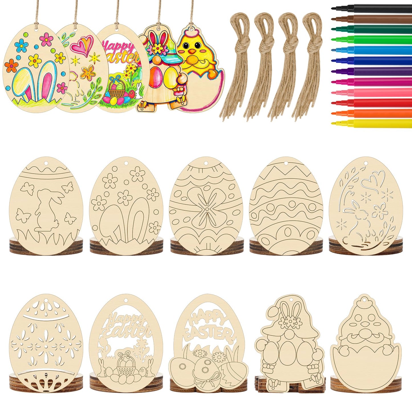 Philorn 50pcs Wooden Ornaments for Crafts 3.5" Unfinished DIY Wooden Ornaments, Predrilled Wood Slices Circles for Crafts Paint Holiday Hanging Decorations