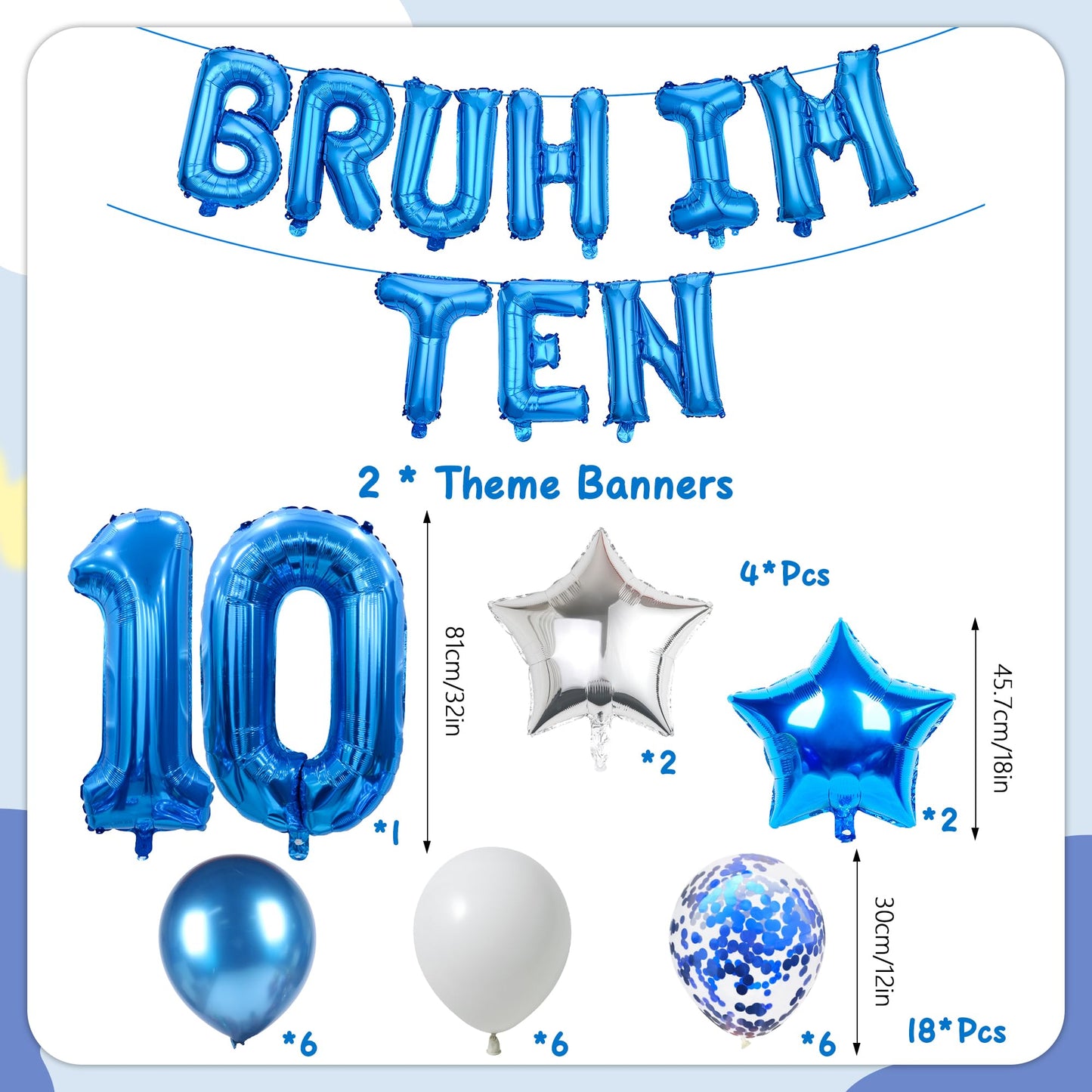9th Birthday Decoration Balloon Banner - 33 Pcs Blue Bruh Im Nine Letter Banners Number 9 Star Foil Latex Balloons for Boys And Girls Happy Birthday Celebration Party Decor Supplies BST326L