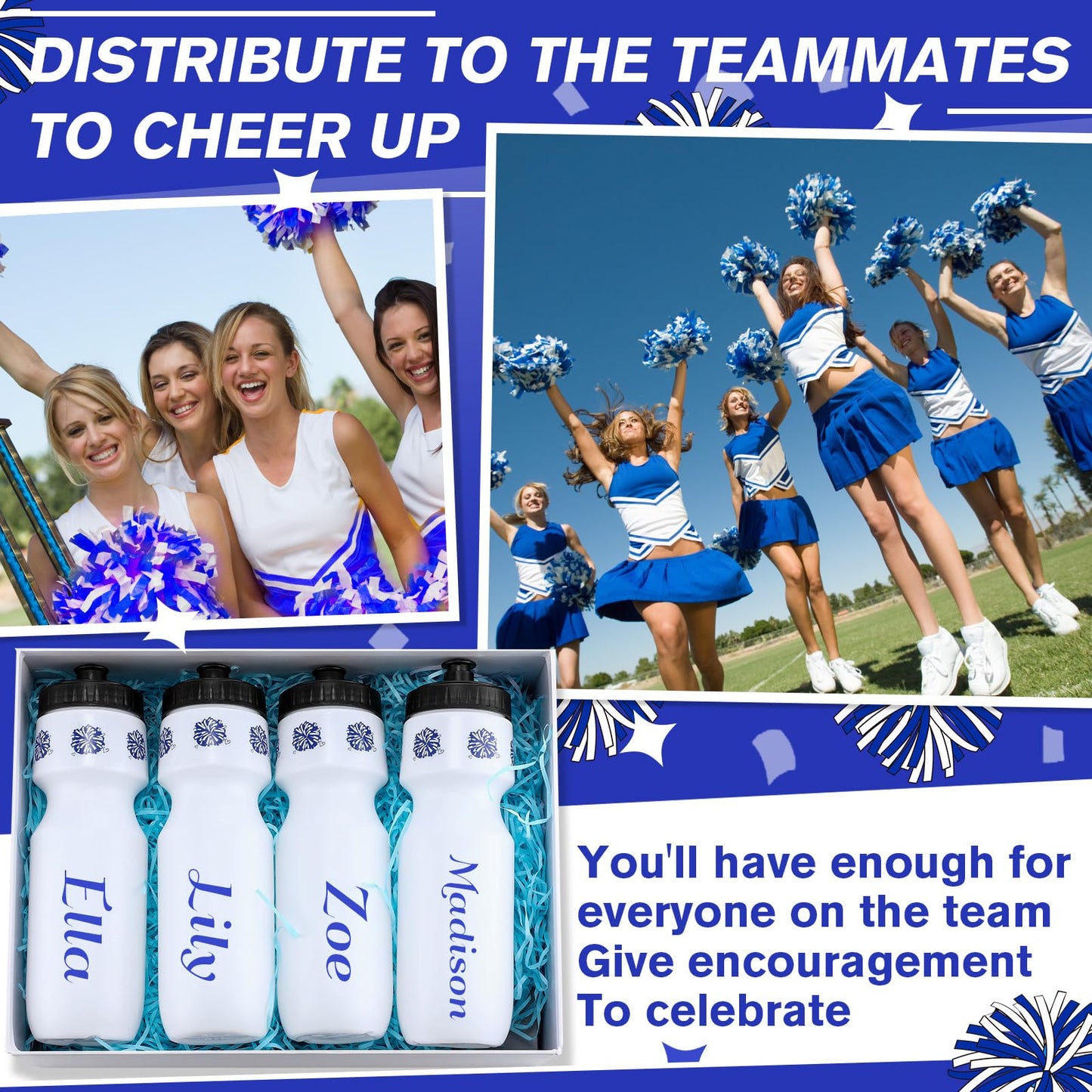 Talltalk 12 Pack Cheerleading Water Bottles Bulk 24 oz Reusable Plastic Cheer Water Bottles with Pull Top Cap Dishwasher Safe Cheerleader Drinking Bottle for Game Sports Dance Party (Rose Red) BST220