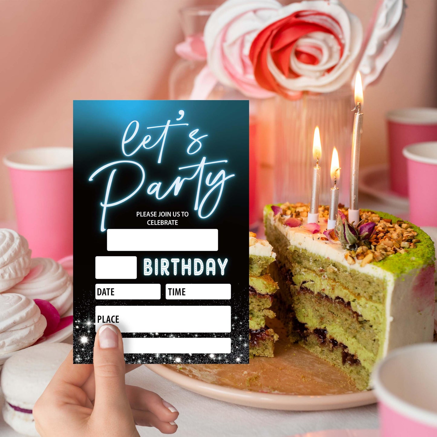 Let's Party! Gold Birthday Invitations, 4x6 Inch, 20Pcs Double-Sided Fill-In Cards & Envelopes for Boys, Girls, Birthday Parties WN420