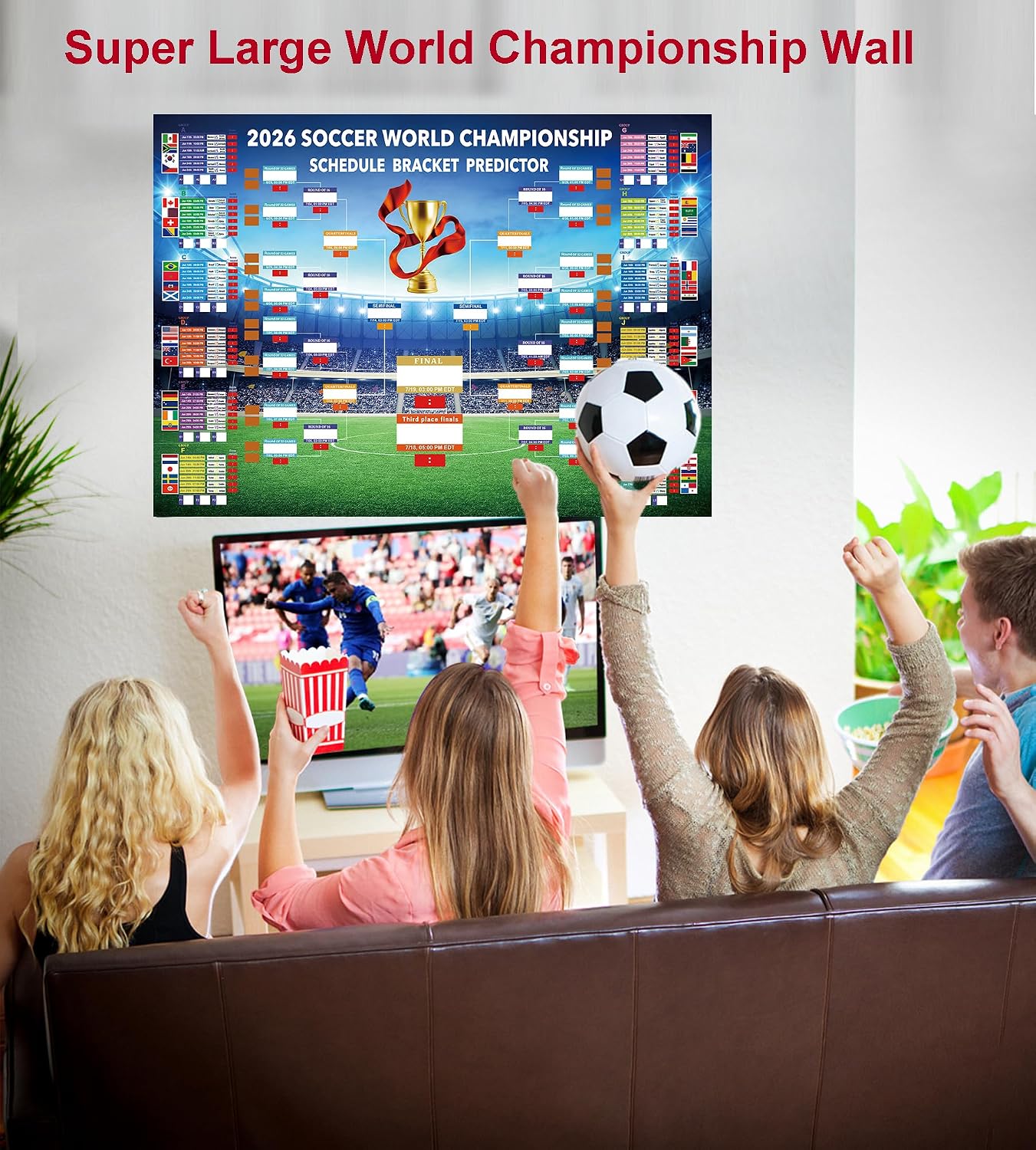 MORTICO 2026 World Cup Bracket Poster 35.5"x23.6" - Bracket Predictor Chart with All Group Matches (A-L) Through Final- EDT Times, Soccer Party Decor Sports Bar Essentials, Great Soccer Fans Gifts BST326H
