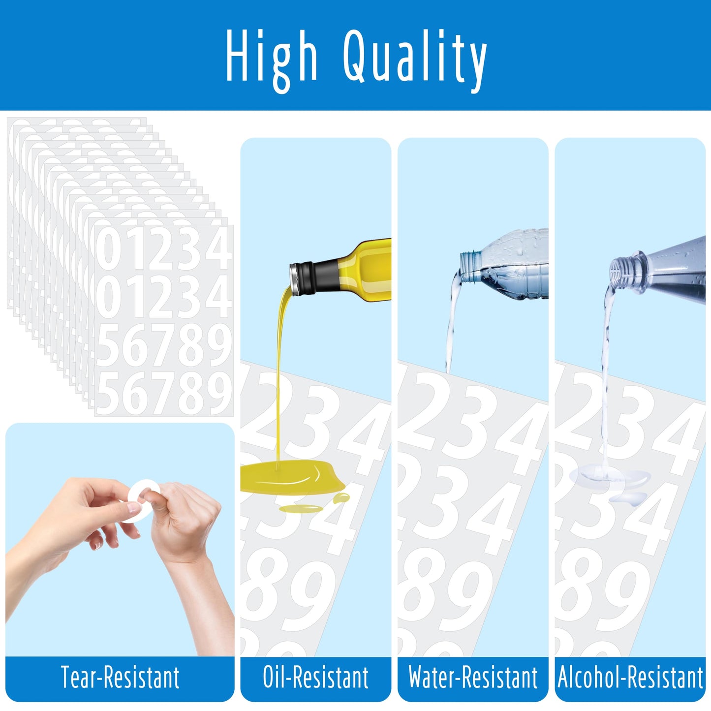300 PCS Number Stickers, 2” Waterproof Vinyl Number Stickers Consecutive Number 0-9 Labels Self-Adhesive Without Residue Left for Office, Classroom, Indoor, Boxes, Storage (15 Sheets, White) BST220