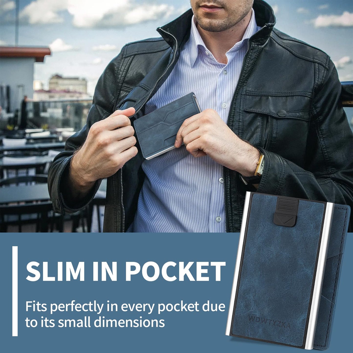 Mens slim Wallet，with RFID Shielding, Holds 9 Cards Easily, metal wallet， card wallet for Men, Minimalist Wallet For Men, Made of aluminum and Pu Synthetic Leather, Includes Cash clip (Black) BST202