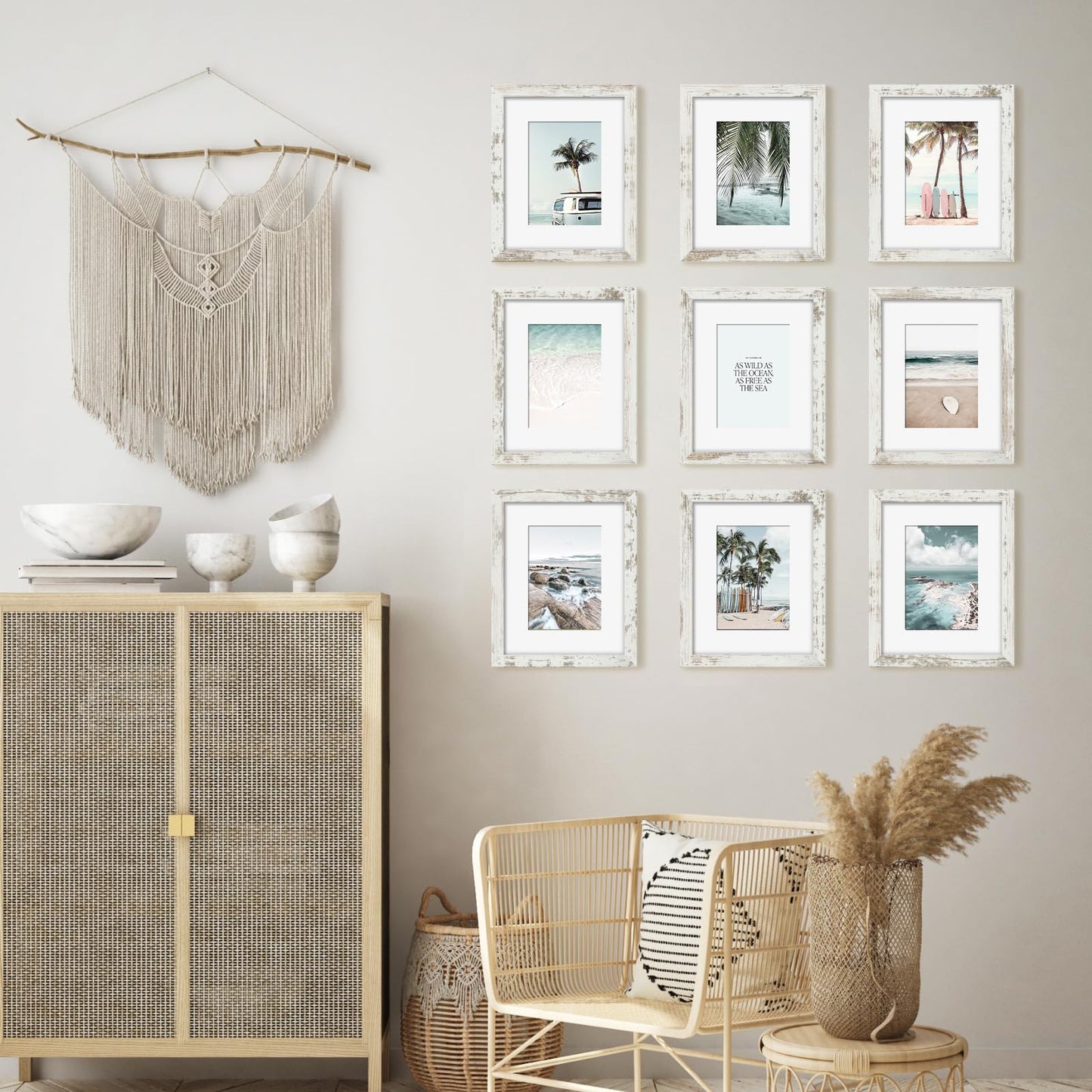 YESKAY 8x10 Picture Frame Set of 9, Display Pictures 5x7 with Mat or 8 x 10 Without Mat, Multi Photo Frames for Wall Mounting or Table Top Display, Blue BST326H