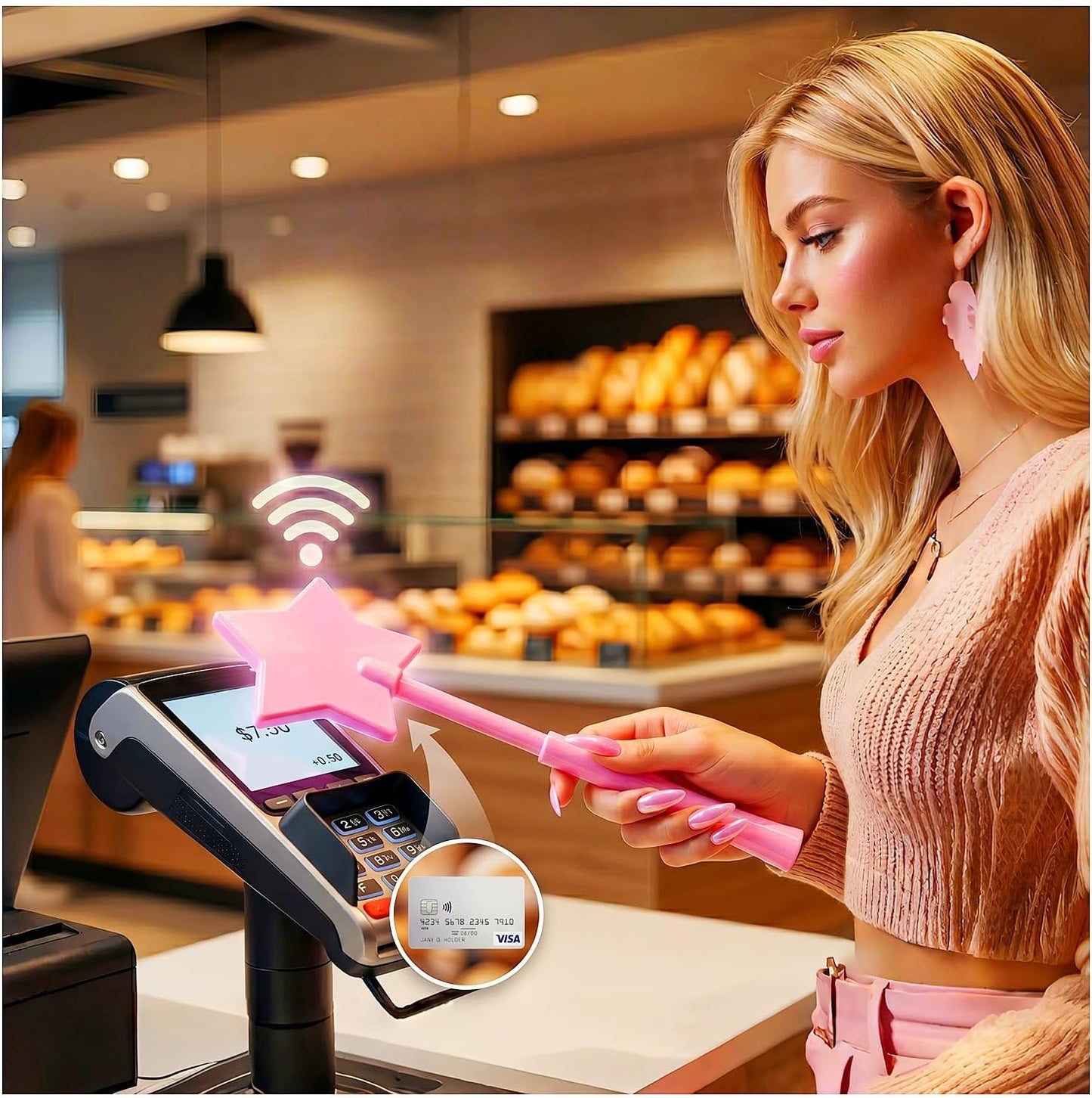 Fairy Pay Credit Card Wand - 14.2" Magic Tap to Pay Debit Card Holder | Contactless Payment Gift for Women with Long Nails at Fast Food Drive Thru & Coffee Shops BST202