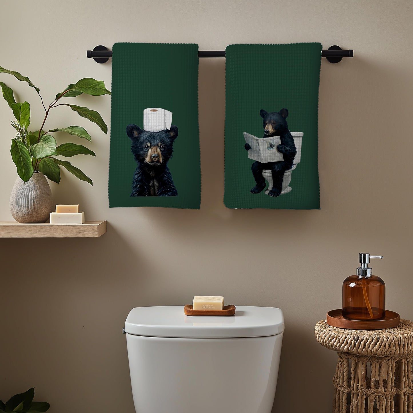 Funny Bear Bathroom Hand Towels Set of 2, Hello Sweet Bear Bathroom Decor, Funny Wild Animal Hand Towels for Washroom Restroom Decor, 16x24 Inch BST326L