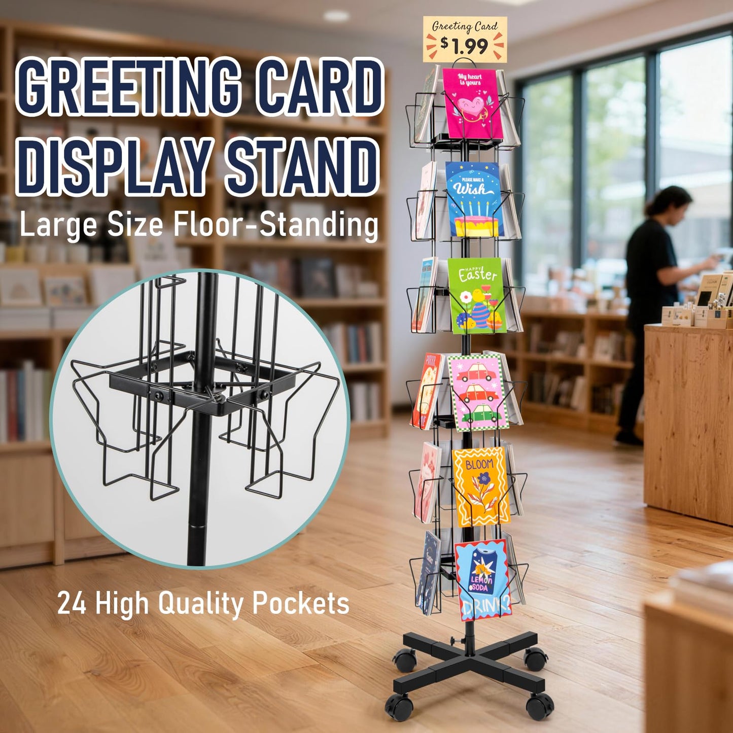 ANBOXIT Greeting Card Display Stand, Metal Rack Holder Organizer | for Retail Stores Vendors, Postcards, Stickers, White - 4 Tier BST202