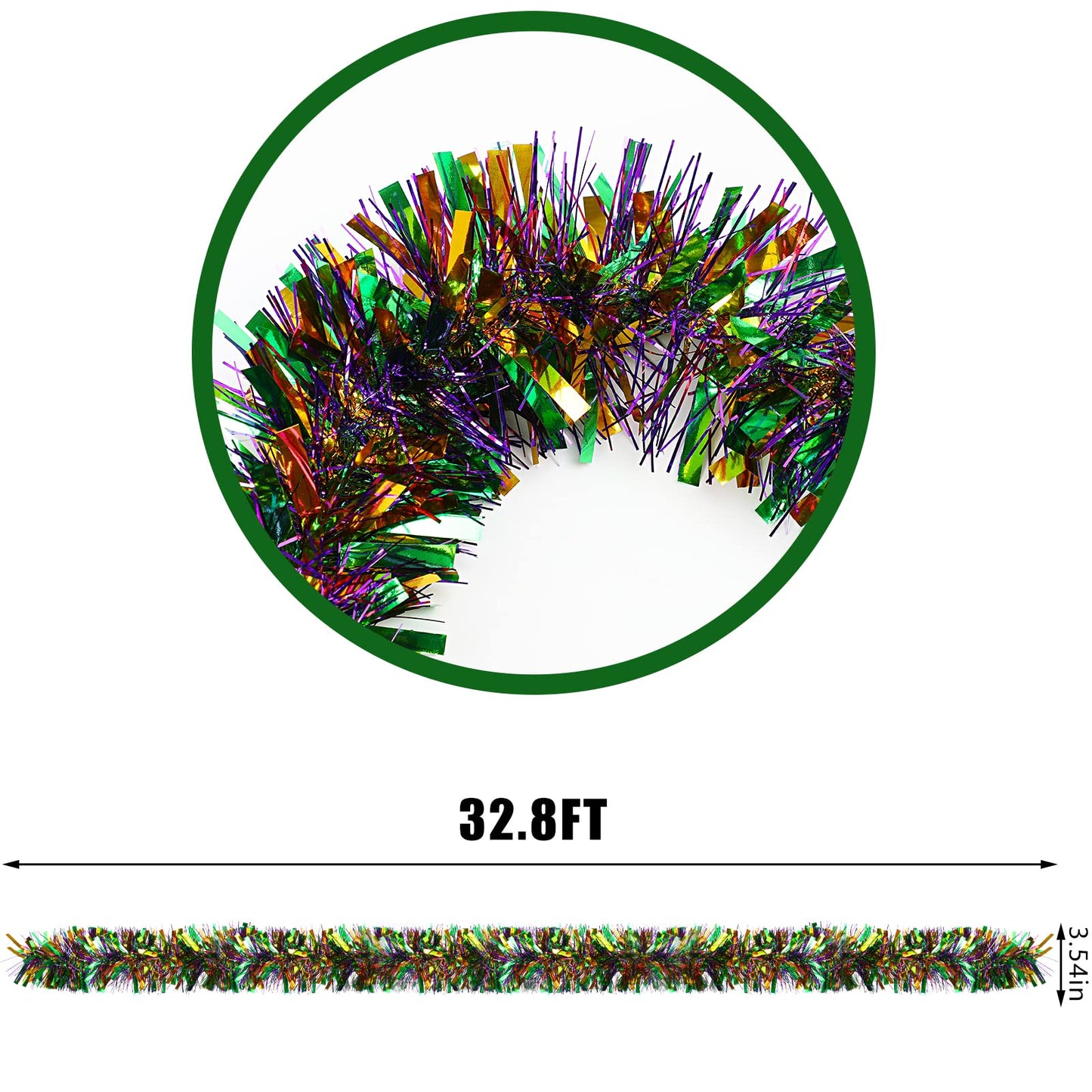 CCINEE 32.8FT Mardi Gras Tinsel Garland, Metallic Festooning Twist Glitter Shiny Hanging Fringe for Party Decorations - Gold/Green/Purple BST220