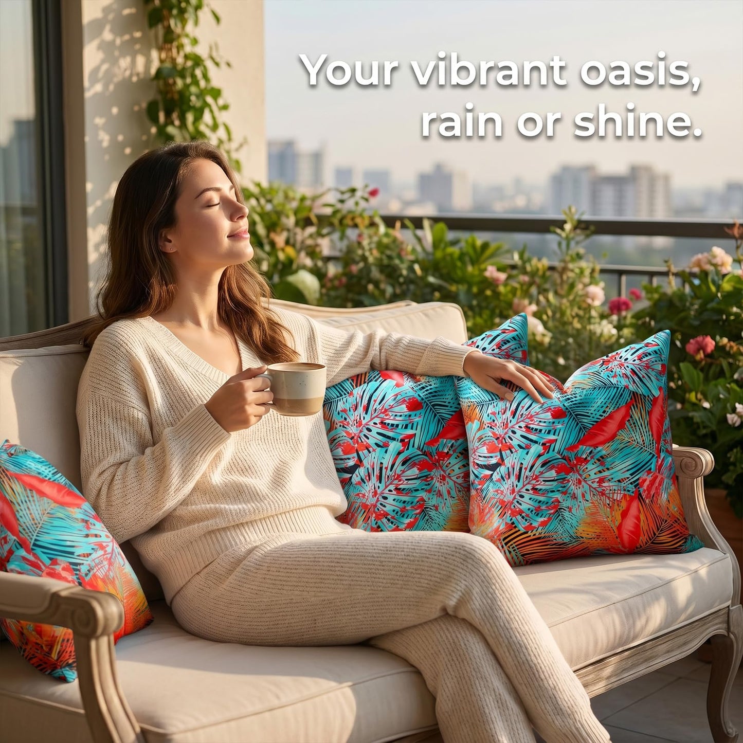 Outdoor Waterproof Pillow Covers Summer Decorative Throw Pillow Covers Tropical Leaf Couch Covers 20x20 Set of 2 Square Outdoor Floral Cushion Cases for Patio Furniture Garden Tent Balcony Bench BST220
