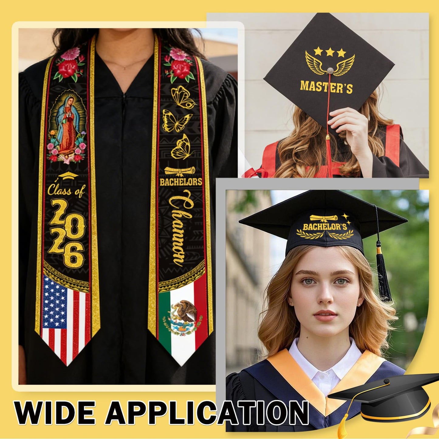 Dazoratix Filipino Graduation Stole 2026 - Philippines American Flag Sash Personalized Custom Glitter Iron on Letters Patches DIY Customize Transfer Stickers for Senior Student School Grad Decorations BST326L