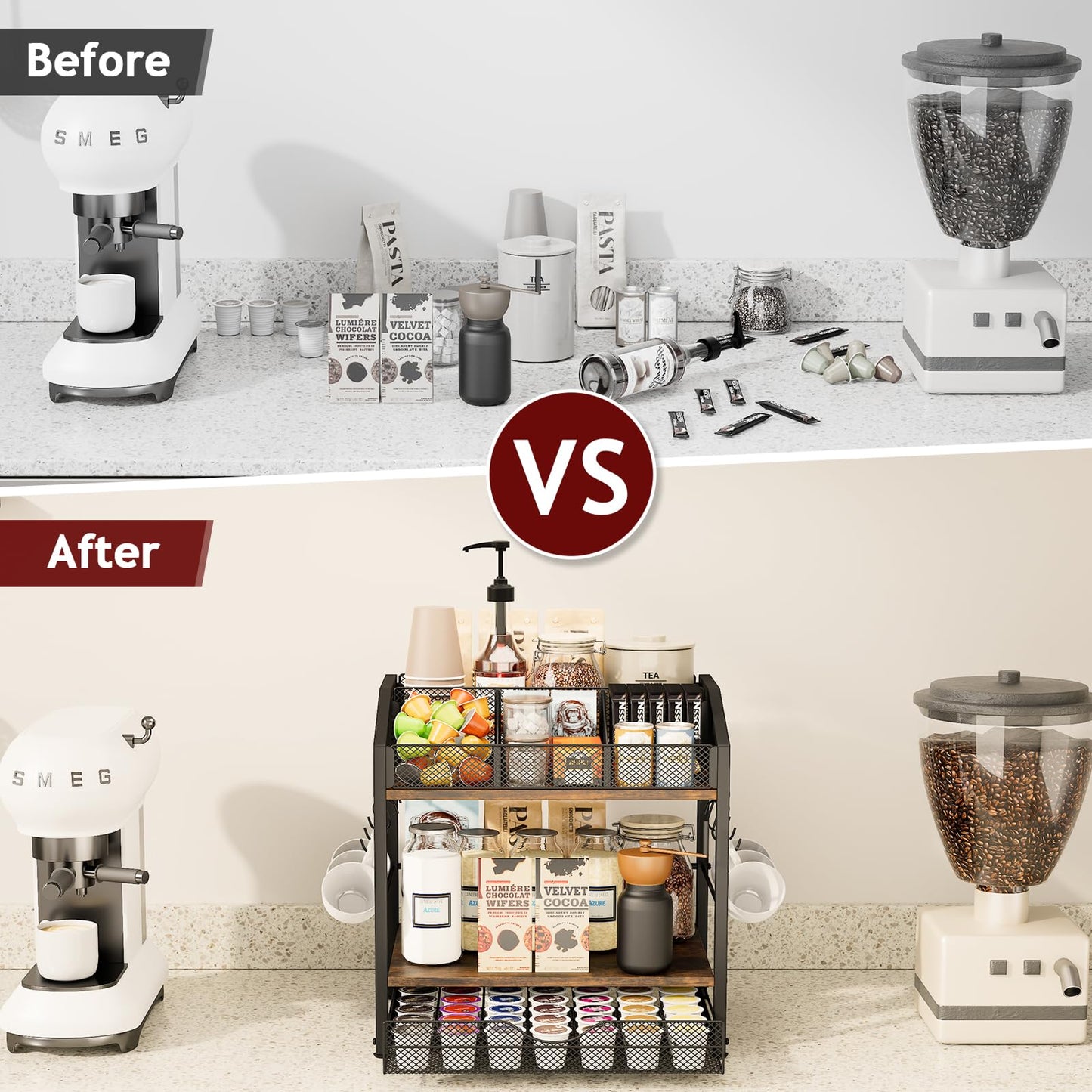 Homsorout Coffee Bar Organizer - Countertop Coffee Station N28