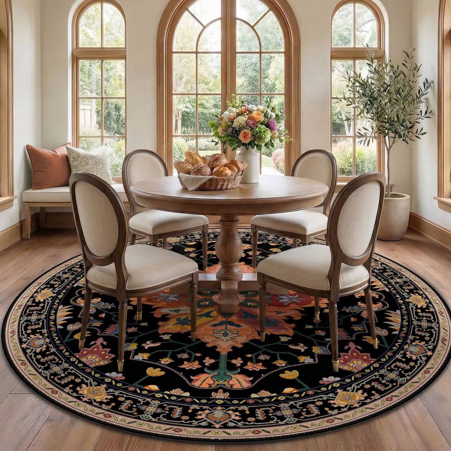 RELEANY Area Rugs Runner 2'x6' Washable Non-Slip, Floral Vintage Distress Medallion Carpet for Kitchen Hallway Bedroom Beside Laundry Room Bathroom, Teal Green Lake Blue Turquoise DD1210