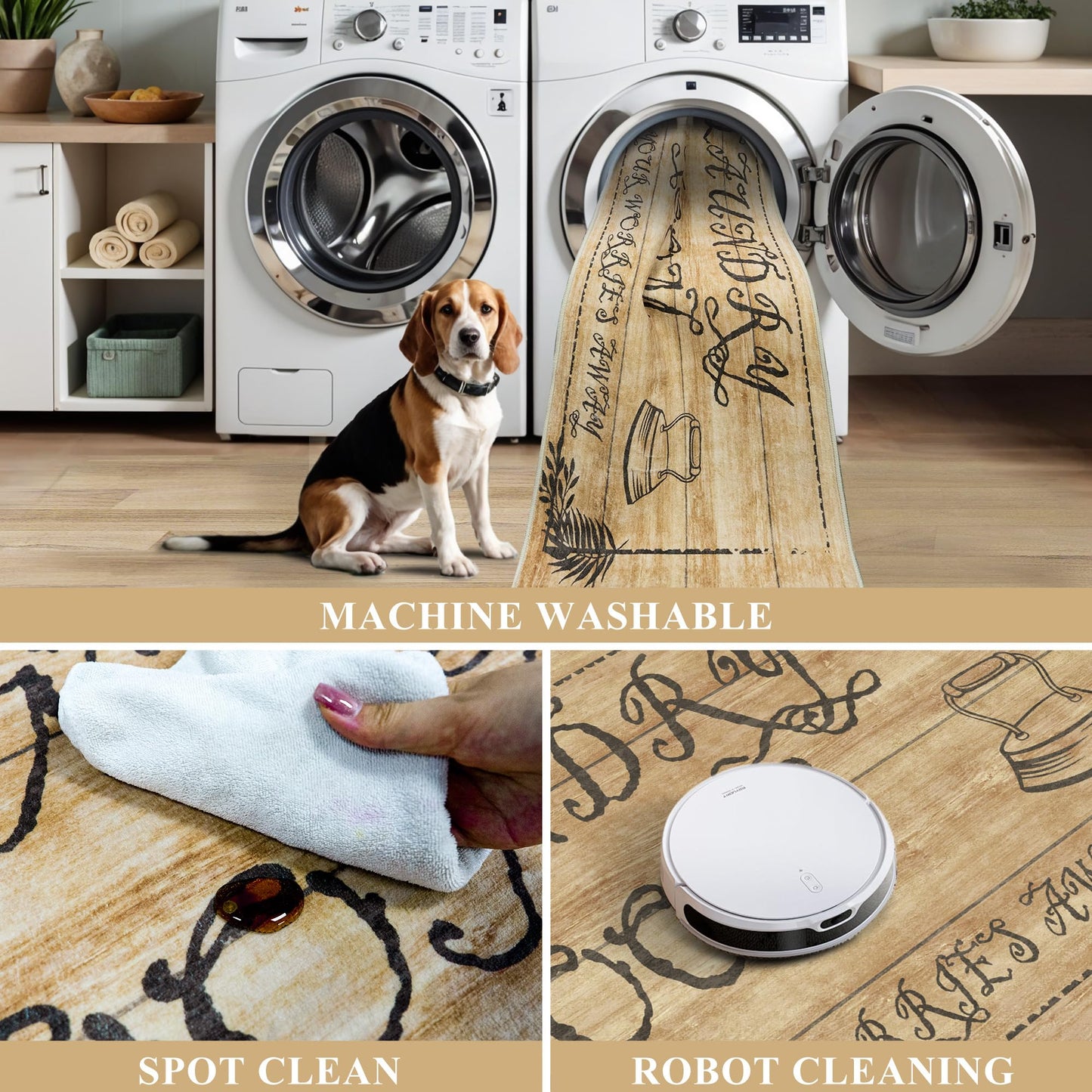 TOPRUUG 2x8 Kitchen Runner Rug: Non-Slip Kitchen Rugs Stain Resistant Kitchen Mats for Floor Low-Pile Carpet for Sink Soft Kitchen Runners Non Skid Washable 8 ft Mat Home Decor 2'x8' Beige BST202