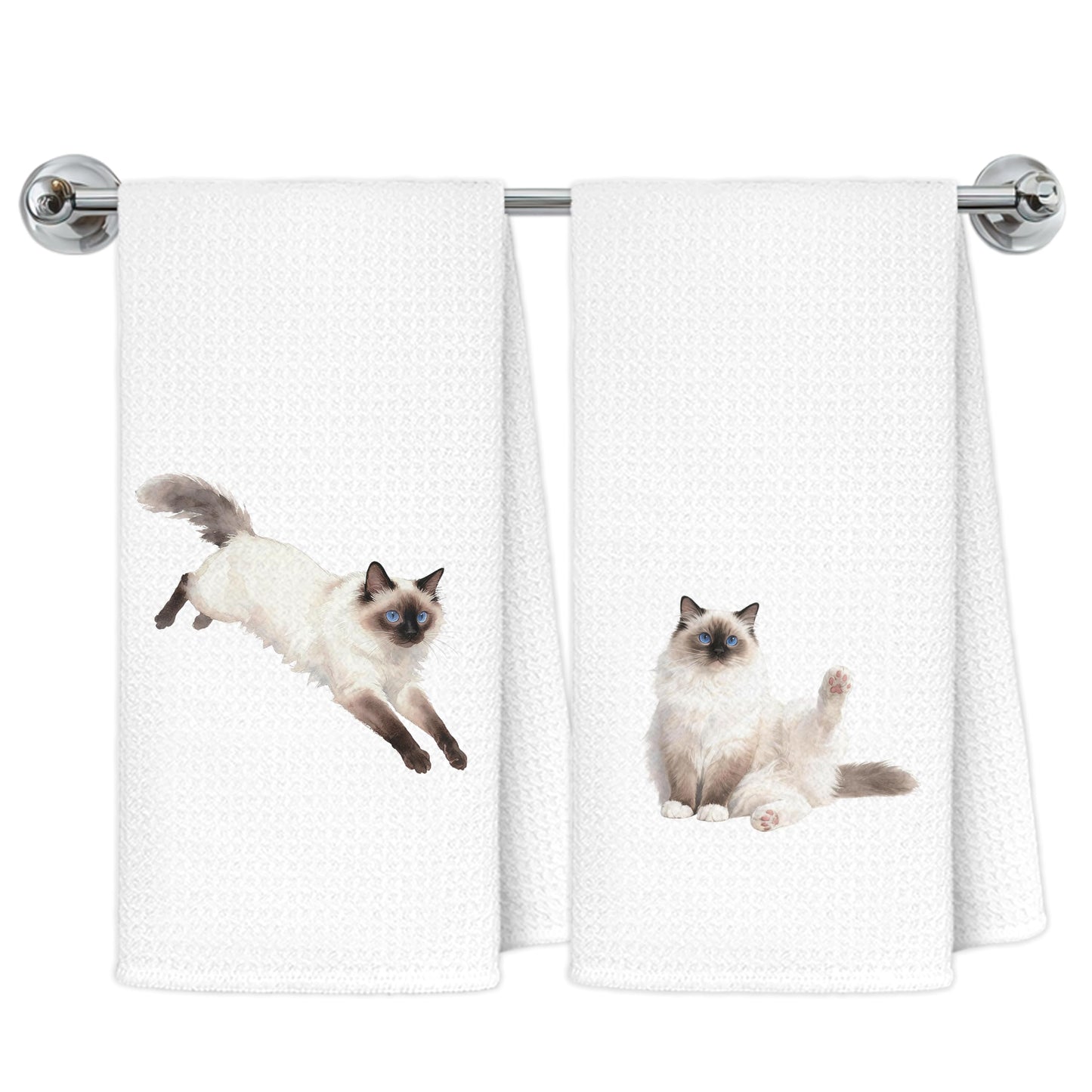 Blue and White Chinoiserie Orange Cat Bathroom Hand Towels, Orange Cat Gifts, Funny Oriental Kitty Decorative Hand Towels Bathroom Restroom Washroom Yoga Spa Zen Decor, 16x24 Inch BST326L