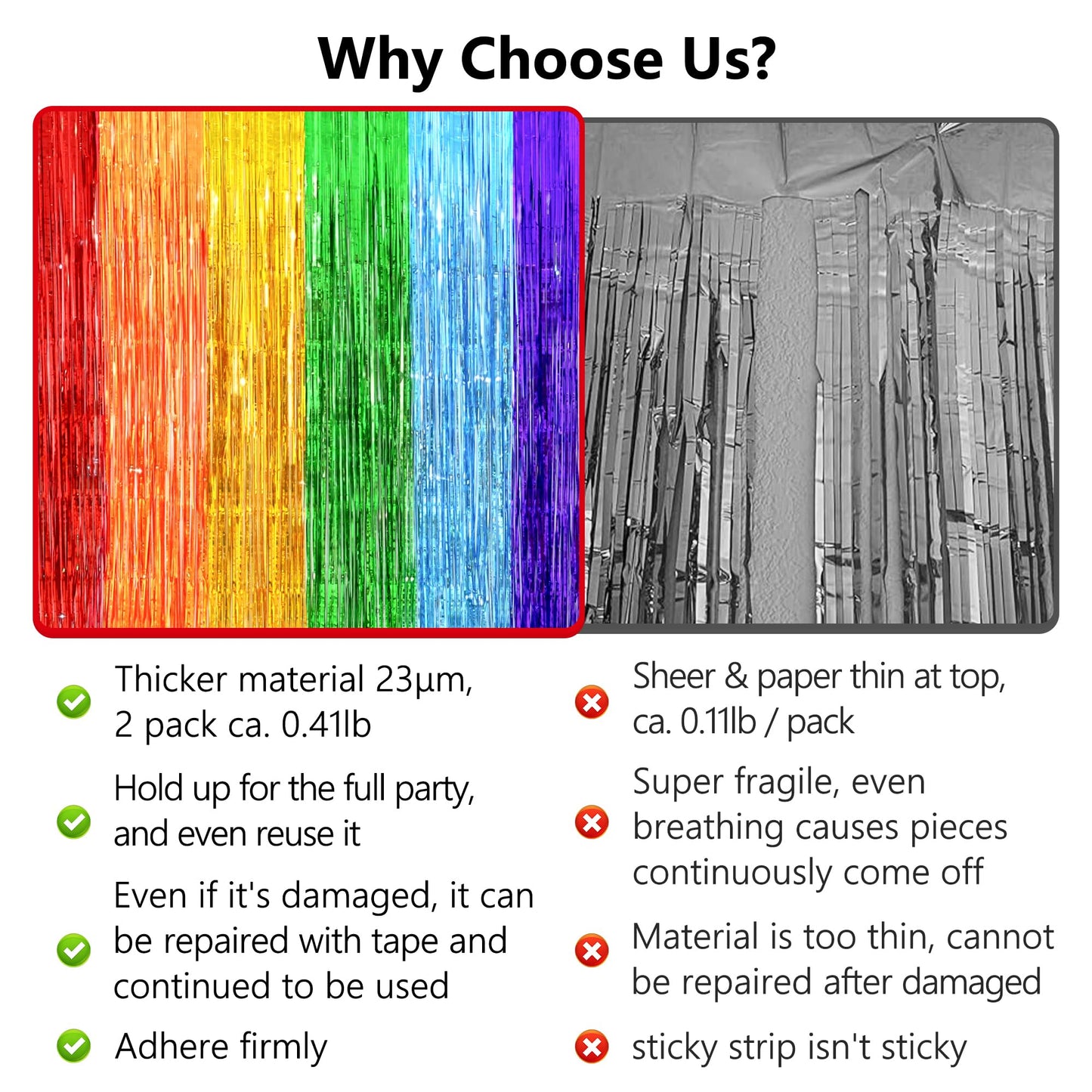Back to School Decorations, 3.2x8.2 FT Thicken Rainbow Party Streamers Foil Fringe Backdrop Curtains 4 Pack BST326H