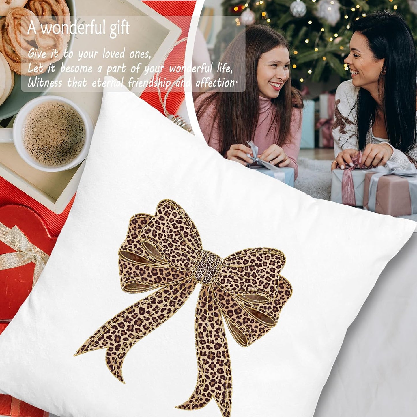 Coquette Leopard Print Bow Pillow Covers 18x18, Cheetah Print Room Decor, Coquette Room Decor, Trendy Preppy Girly Cheetah Decorative Throw Pillow Covers for Girls Bedroom Home Dorm Apartment BST326L