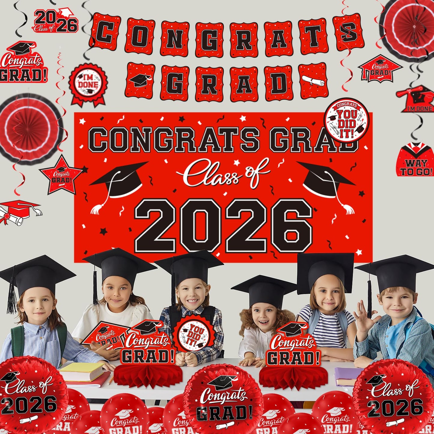 Black and Gold Themed 2026 Graduation Decorations Set - Congrats Grad Banner, Class of 2026 Backdrop, Balloons & Streamers Kit - Graduation Party Supplies for High School & College Celebrations BST326H