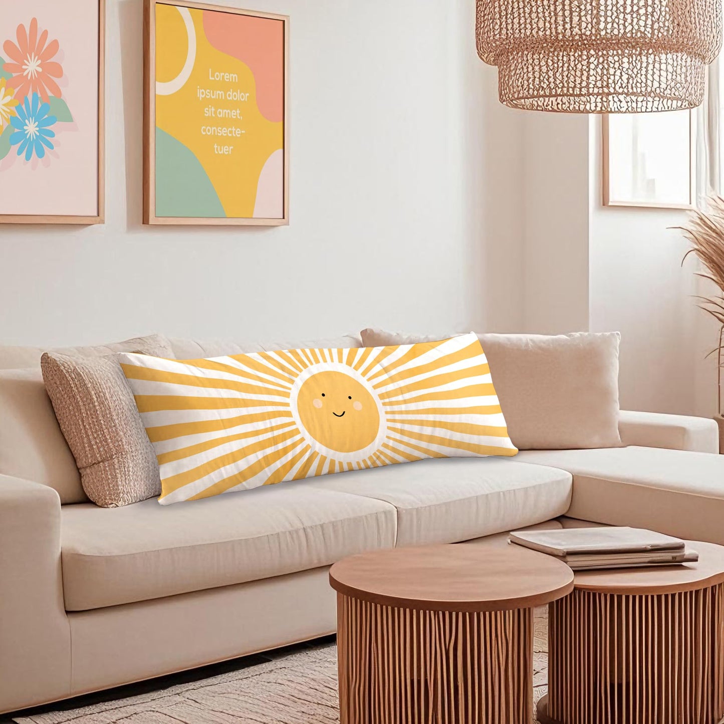 Boho Sun Sunshine 21x54 Body Pillow Cover Case, Modern Neutral Boho Horizontal Sun Sunset Sunrise Decorative Long Hug Pillow Cases for Bed Couch BST220