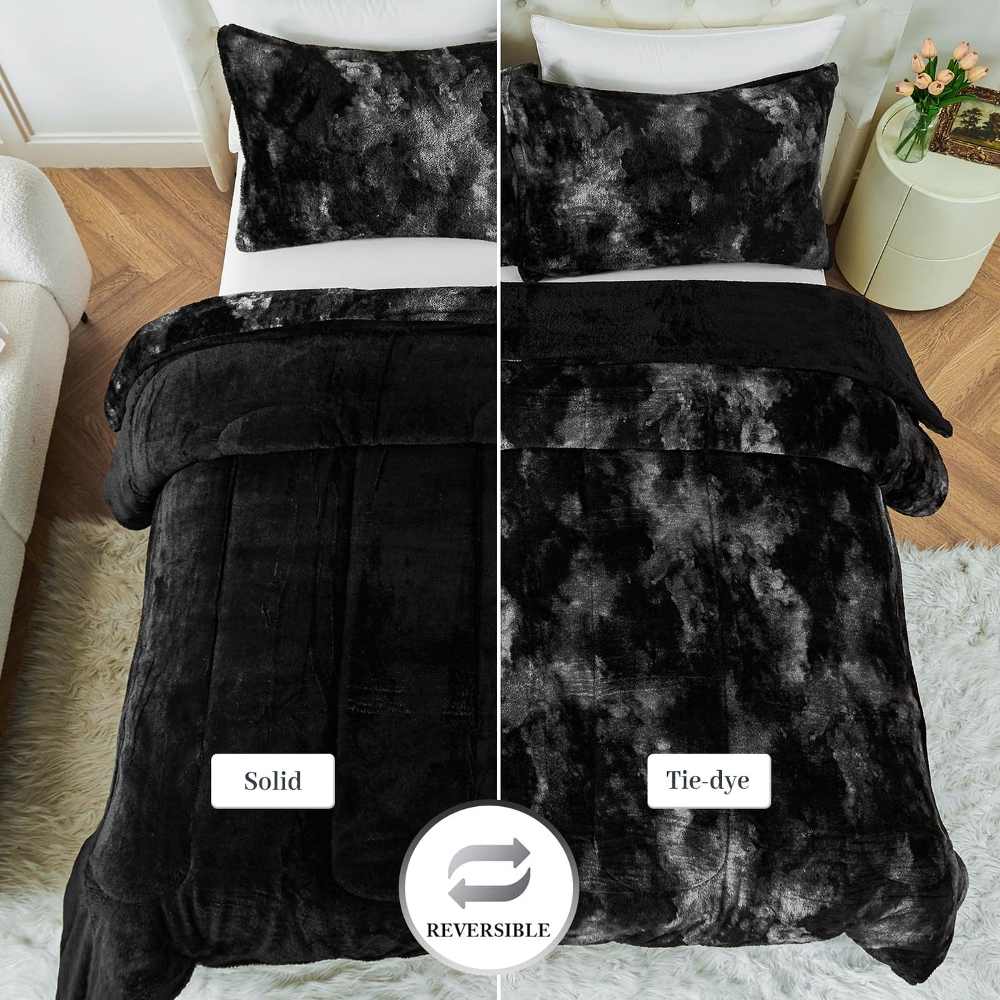 YIYEA Fluffy Queen Size Comforter Set, Luxury Faux Fur Comforter, Ultra Soft Plush Fuzzy Velvet Bedding Comforter Sets for Fall Winter, Cozy Warmth, No Shedding, 3PC, Queen, Light Grey BST326H