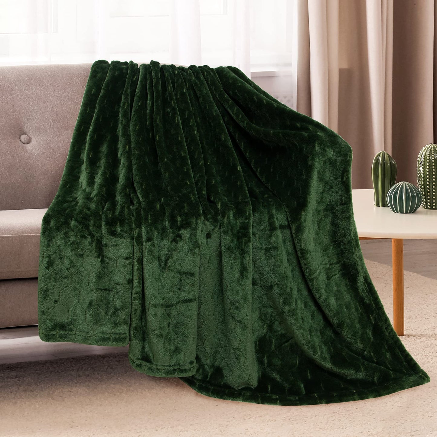 TOONOW Fleece Blanket Super Soft Cozy Throw Blanket 50" x 60", Lightweight Fuzzy Comfy Textured Flannel Blanket Warm Plush Throw Blankets for Couch, Sofa, Bed, Emerald WN420