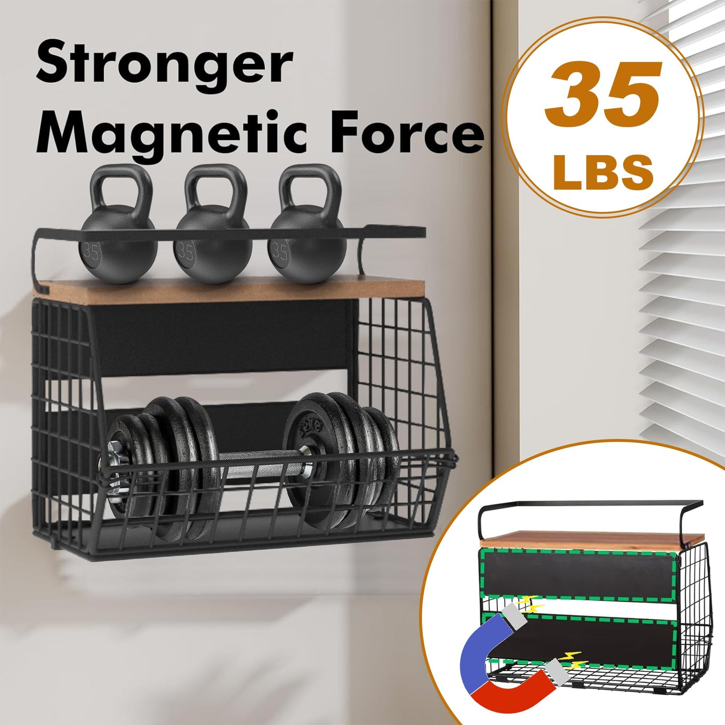 Magnetic Shelf for Fridge,Hanging Wall Basket for Potato Onion Fruit and Vegetable Storage Bins,Large Produce Container Magnetic Spice Rack for Refrigerator Kitchen Counter Pantry,Black BST220