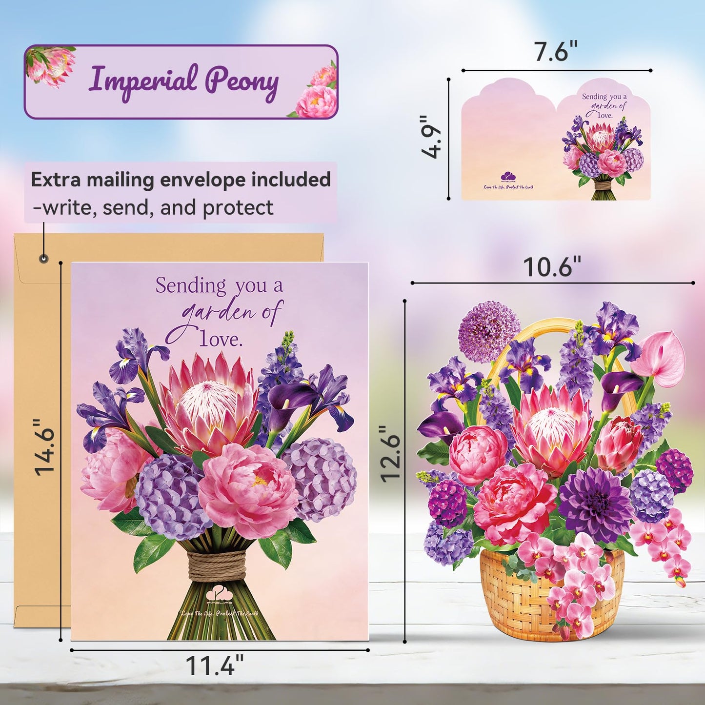 Pop Up Greeting Cards, Dahlia Paper Flower Bouquets | Birthday,Mother's Day, Thank You, Get Well, Anniversary,Include Note Card & Envelope WN420