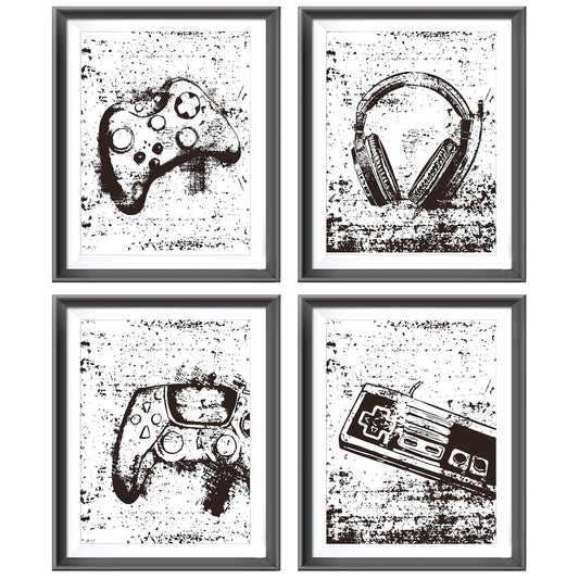 Retro Video Game Gaming Poster Prints for Home Boys Room Playroom Decor,Black And White Video Game Decorations Prints Wall Art Unframed 4pcs 8x10inches,Gift for Gamer Boys Gaming Love (8×10 inc) BST220
